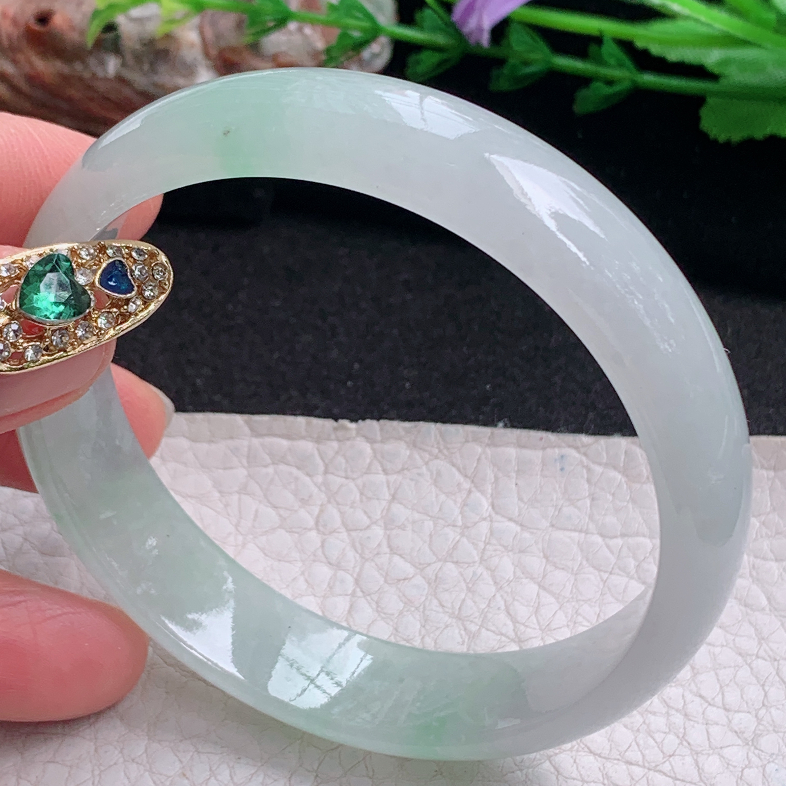 pj实拍58*14*6.5平安镯 天然缅甸翡翠a货手镯冰飘绿正圈玉镯子