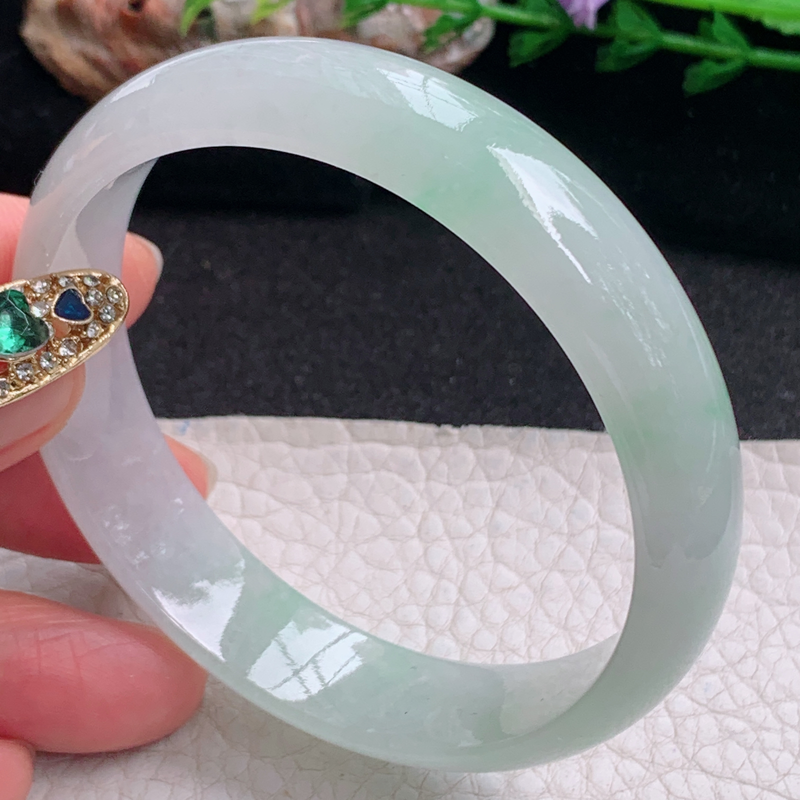 pj实拍58*14*6.5平安镯 天然缅甸翡翠a货手镯冰飘绿正圈玉镯子