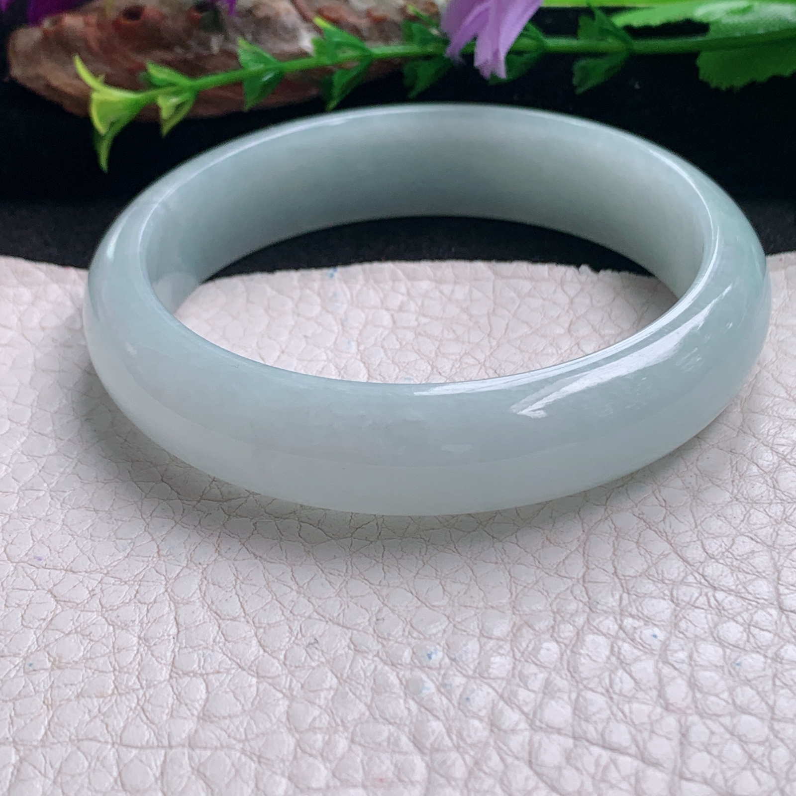 nr实拍58*14*7.6平安镯 天然缅甸翡翠a货手镯冰润浅绿正圈玉镯子