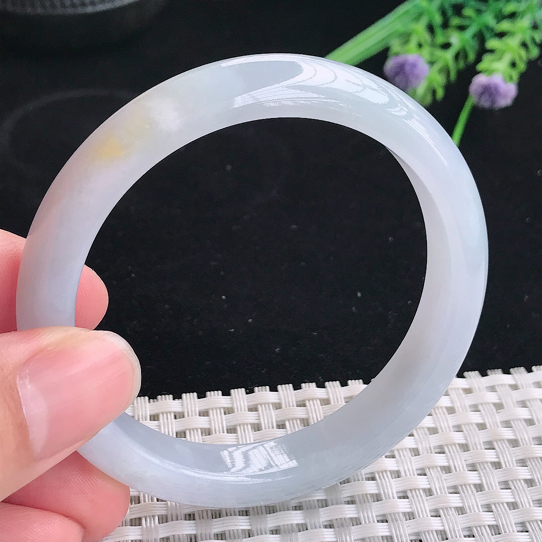 实拍A货翡翠54.5/10.6/7.6老坑冰胶水灵冰晴手镯宽边玉镯平安镯美人镯