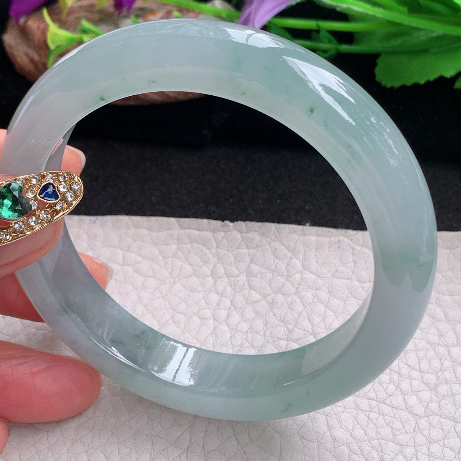 ax实拍58.5*12.9*9平安镯 天然翡翠a货手镯冰飘花厚装正圈玉镯子