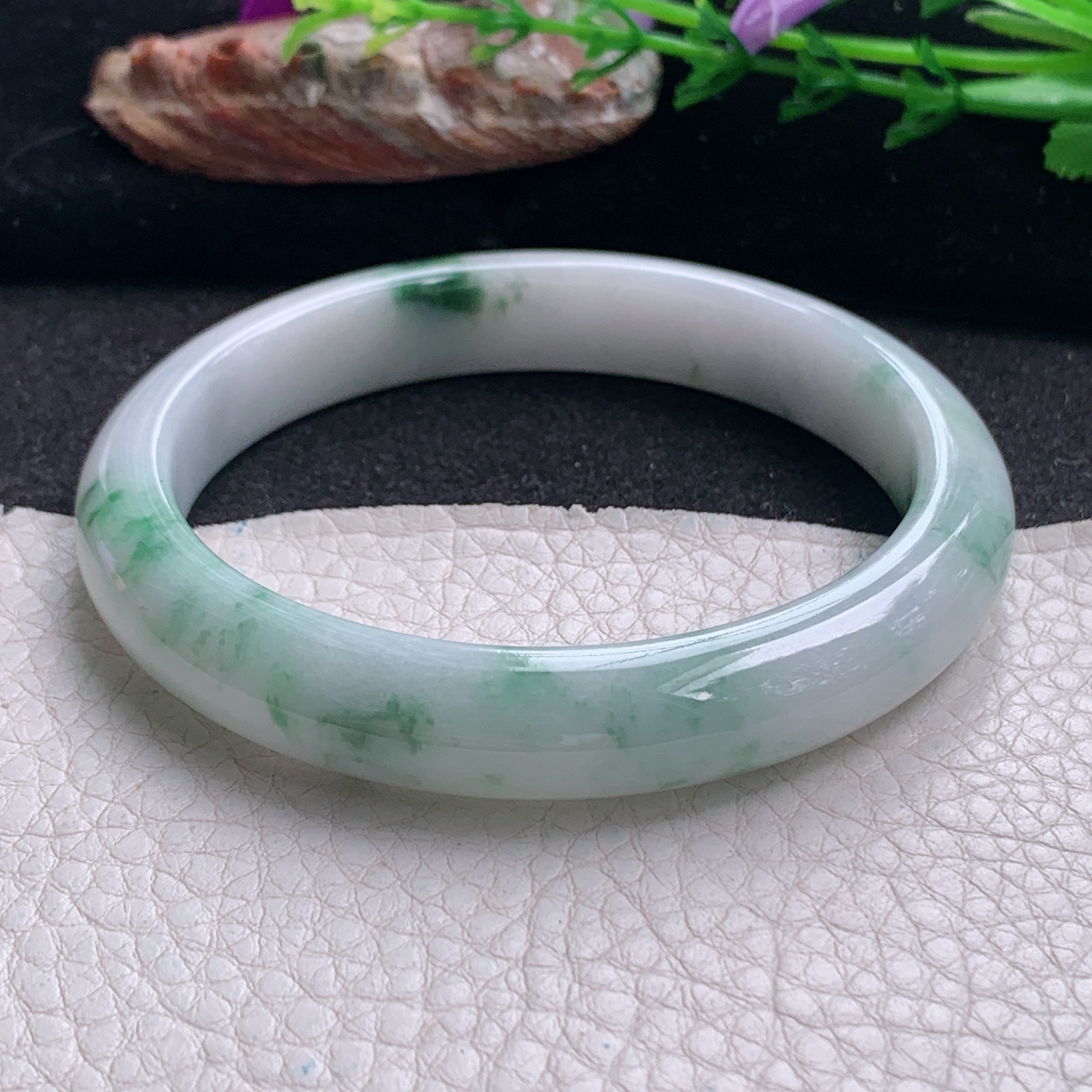js大圈口60.6*11.3*8.5平安镯 天然缅甸翡翠a货手镯飘花大气正圈玉镯子