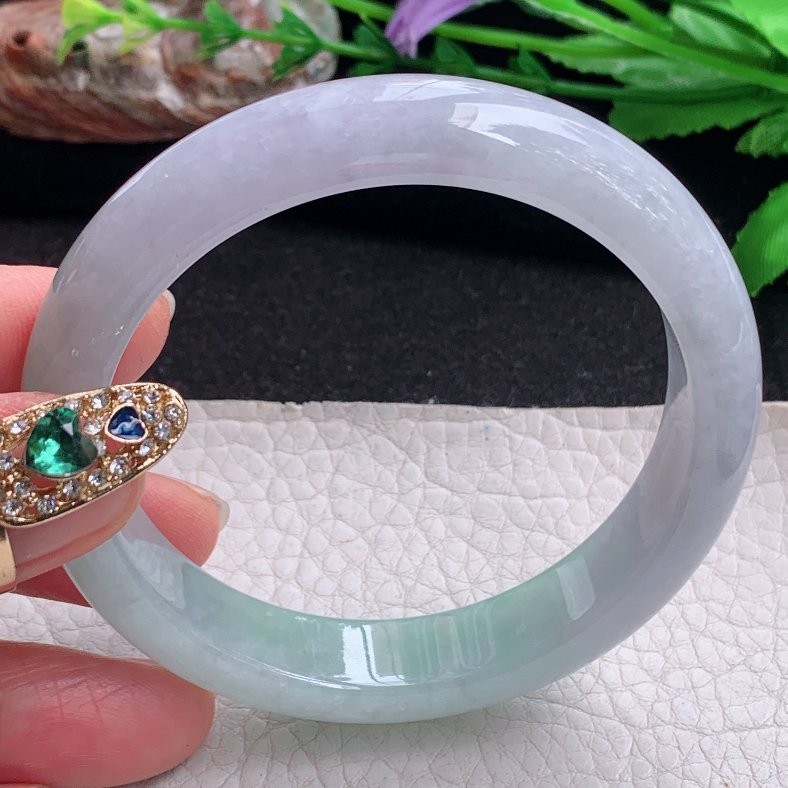 pj招财款56*12*7.8平安镯 天然缅甸翡翠a货手镯半山水水润正圈玉镯子