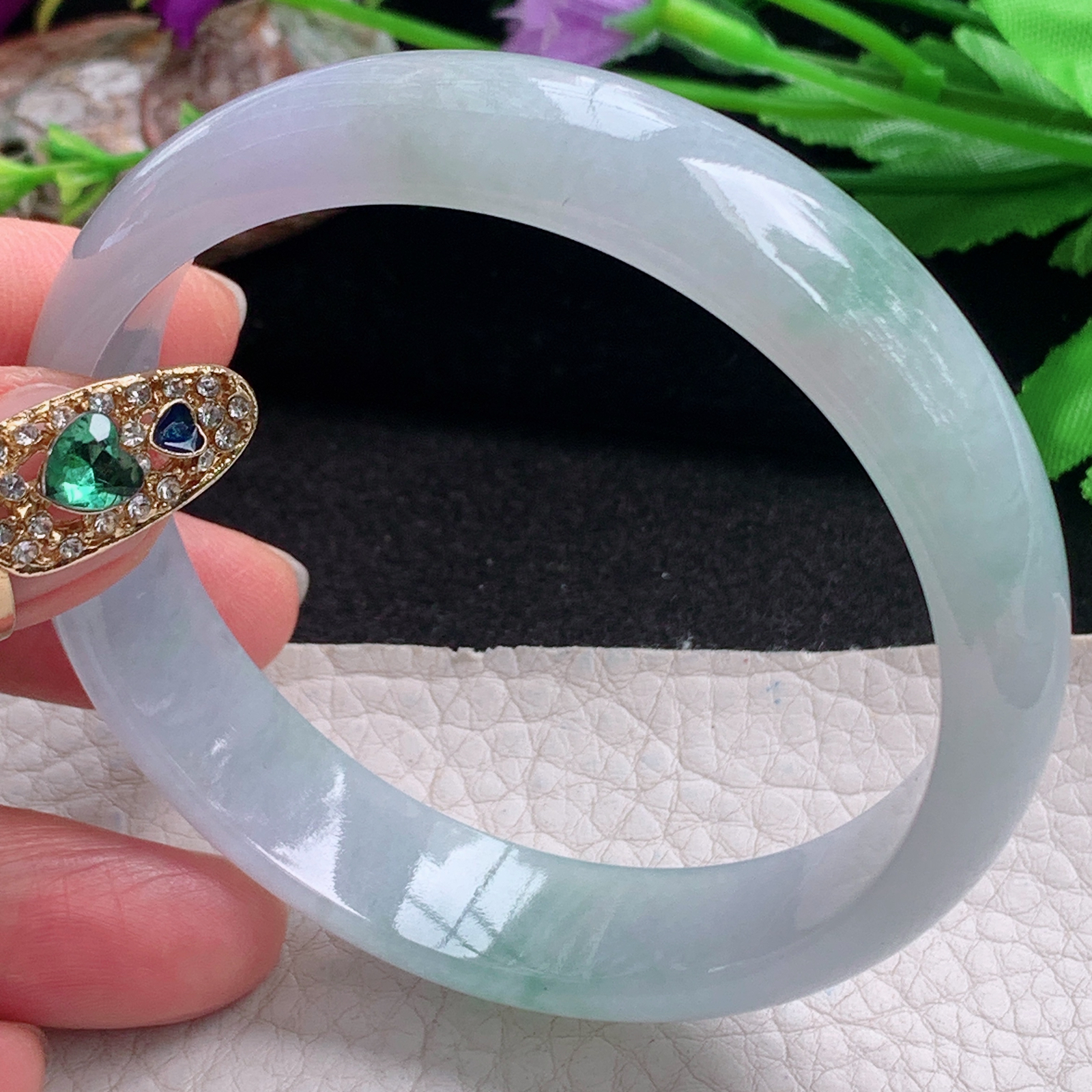 fx实拍58*14*6.5平安镯 天然缅甸翡翠a货手镯冰润飘花正圈玉镯子