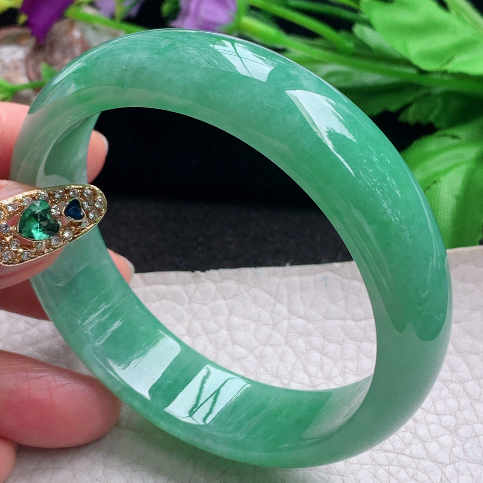 nr大气款59*16*7.6轮胎镯 天然缅甸翡翠a货手镯满绿大气正圈玉镯子