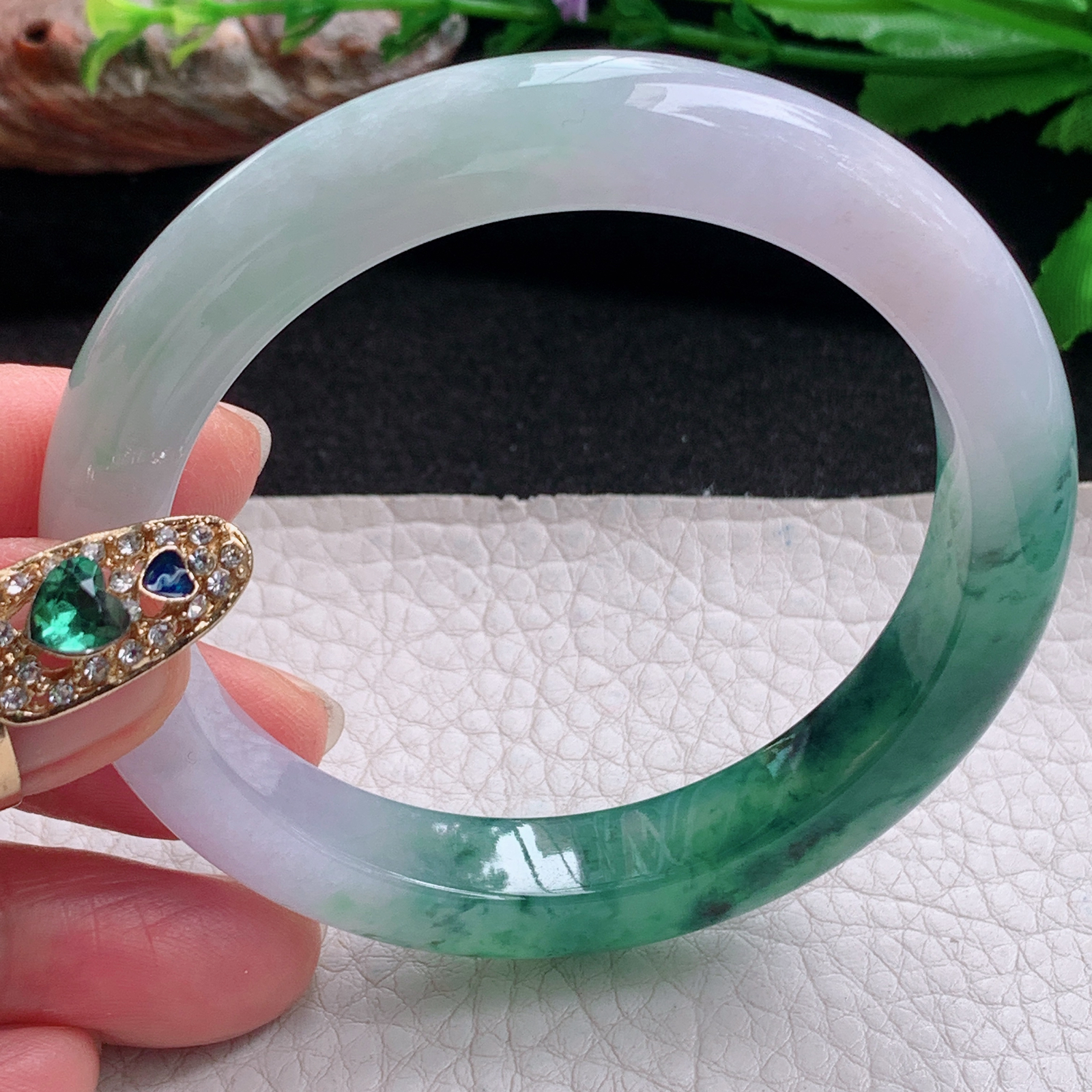 xc招财款54.5*10*8.5平安镯 天然缅甸翡翠a货手镯冰润双彩正圈玉镯子