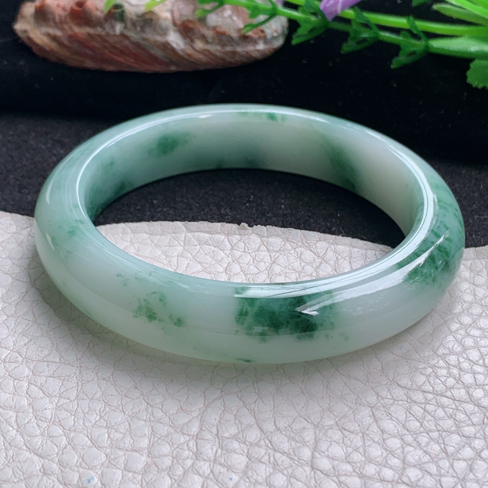 ym实拍57*12.6*8.8平安镯 天然缅甸翡翠a货手镯冰飘花正圈玉镯子