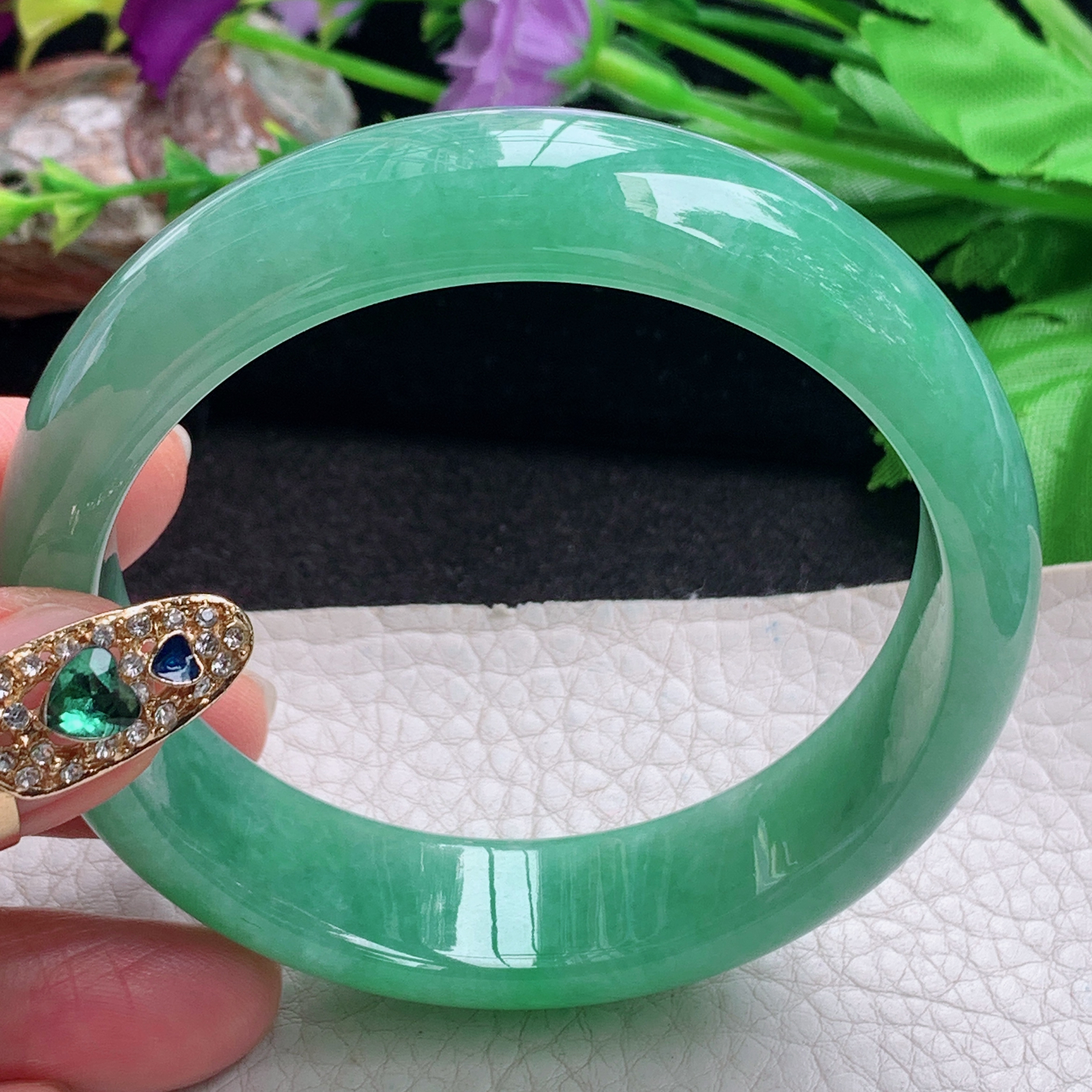 nr大气款59*16*7.6轮胎镯 天然缅甸翡翠a货手镯满绿大气正圈玉镯子