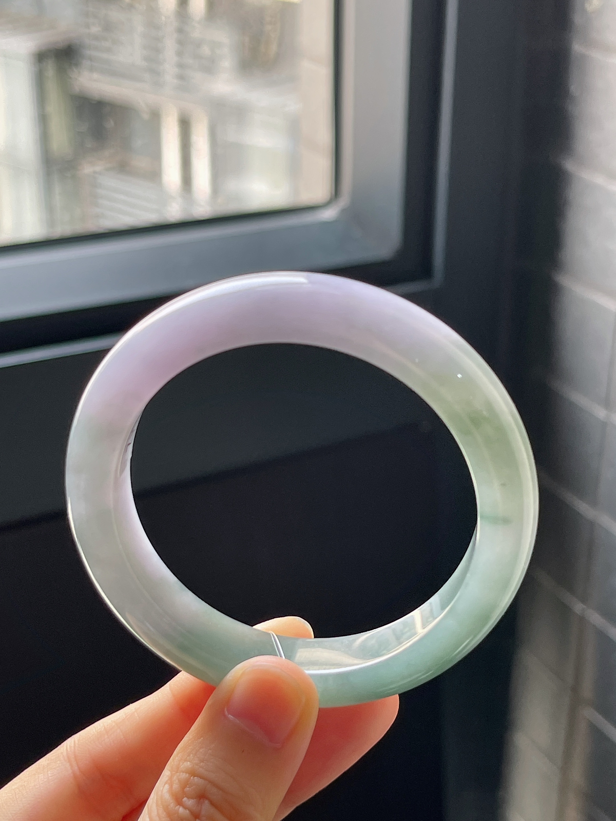 正圈53.6圈口，翡翠冰糯种灰绿色手镯