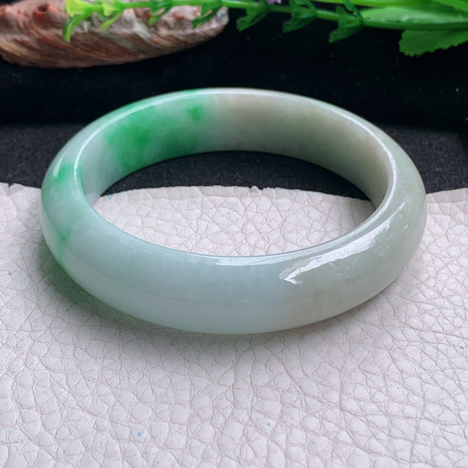 fx实拍56*14.2*8平安镯 天然缅甸翡翠a货手镯水润飘绿正圈玉镯子