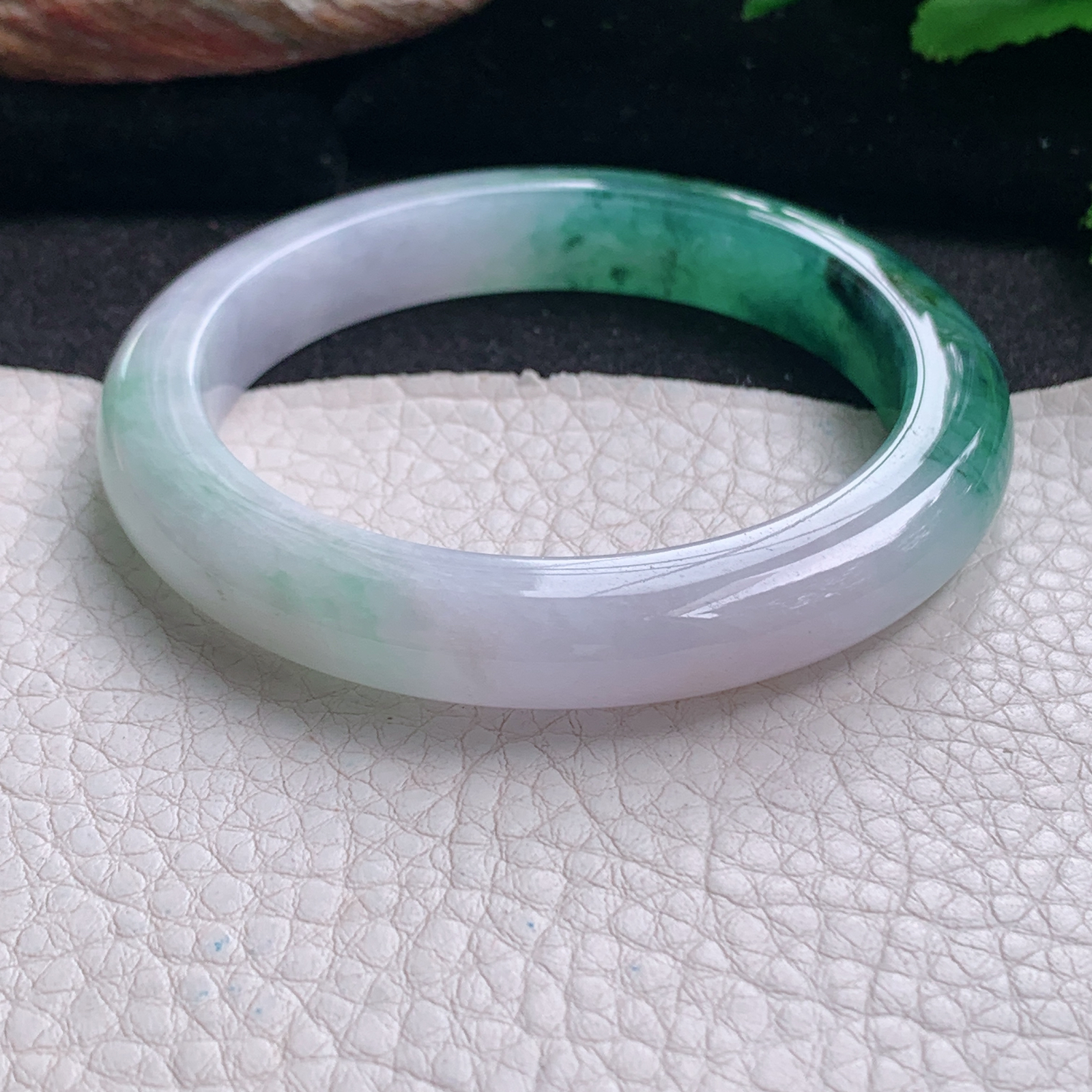 xc招财款54.5*10*8.5平安镯 天然缅甸翡翠a货手镯冰润双彩正圈玉镯子