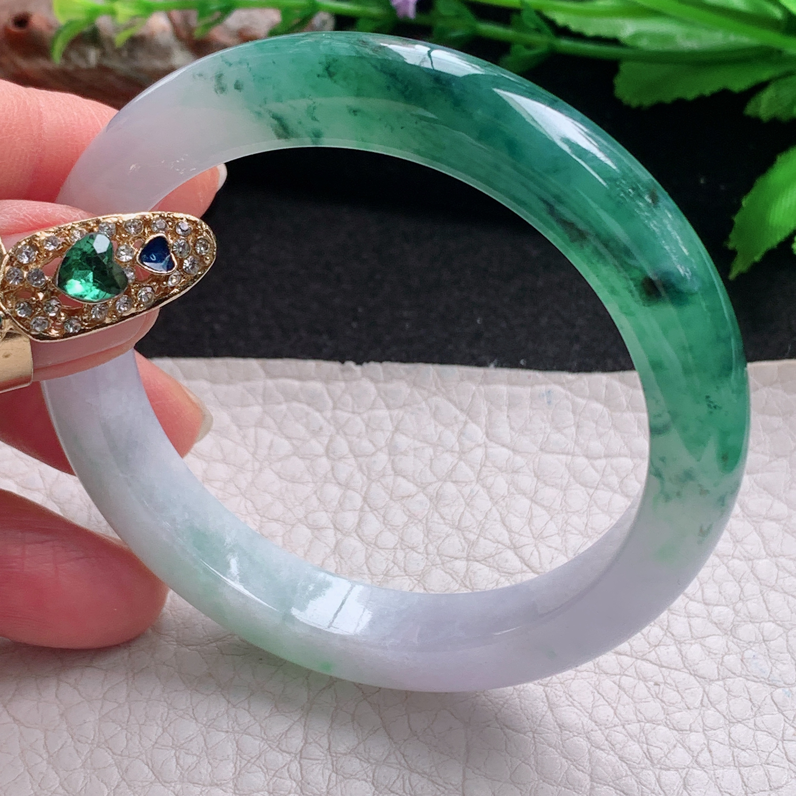 xc招财款54.5*10*8.5平安镯 天然缅甸翡翠a货手镯冰润双彩正圈玉镯子