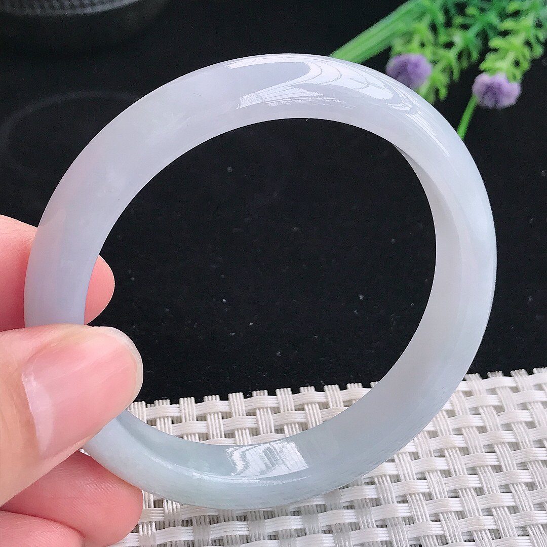 实拍A货翡翠54.5/10.6/7.6老坑冰胶水灵冰晴手镯宽边玉镯平安镯美人镯