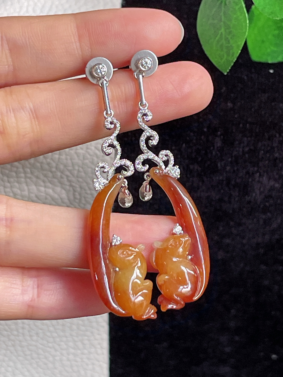 18k金天然红翡松鼠️耳坠