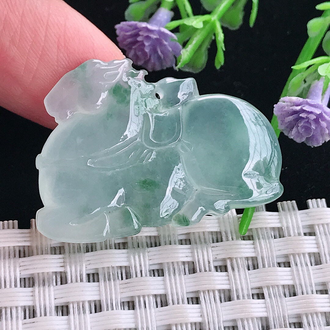 实拍A货翡翠32.8/23/5.5老坑冰种果冻胶冰飘花唐马吊坠翡翠玉挂件