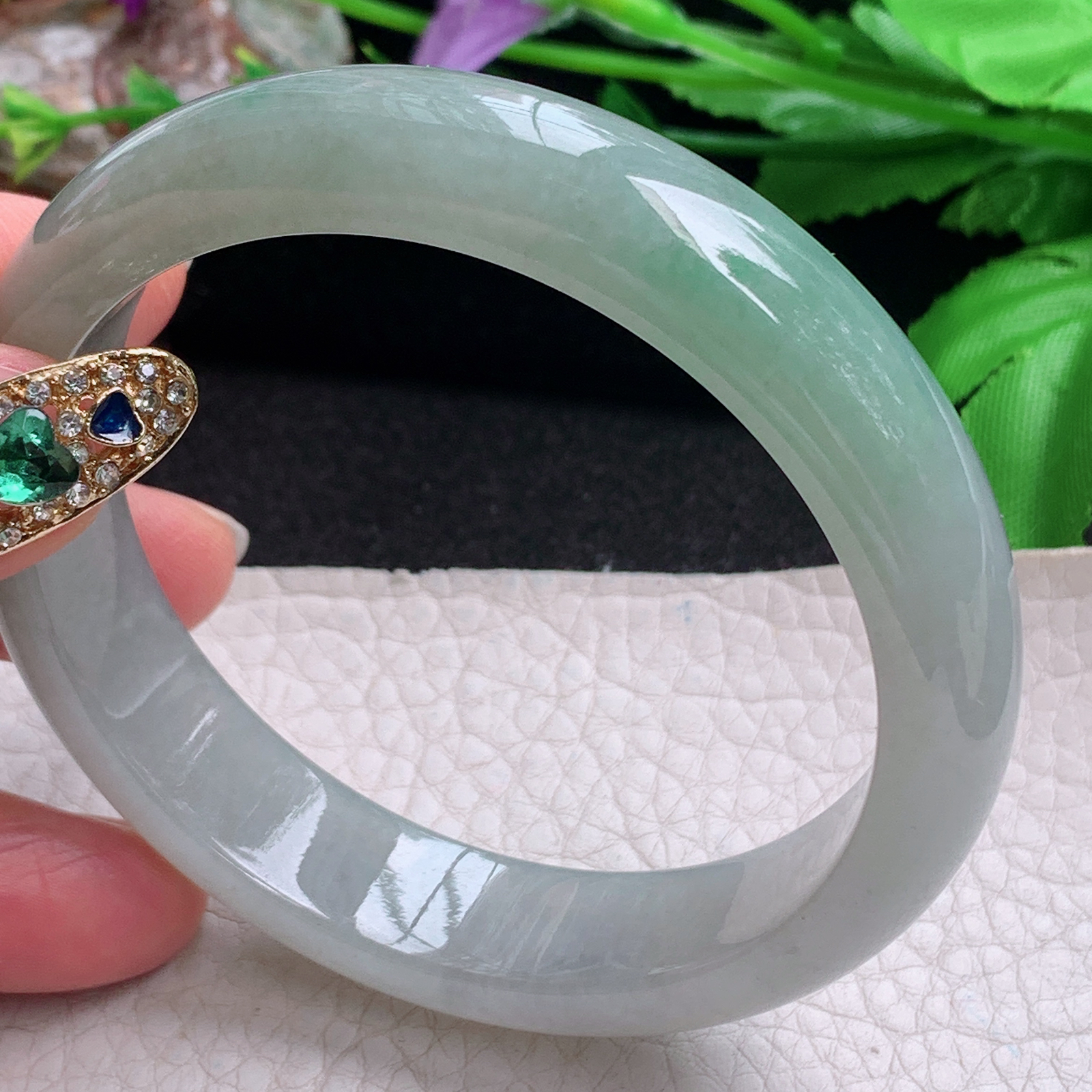 fx实拍58.8*13.3*7.8平安镯 天然缅甸翡翠a货手镯飘绿正圈玉镯子