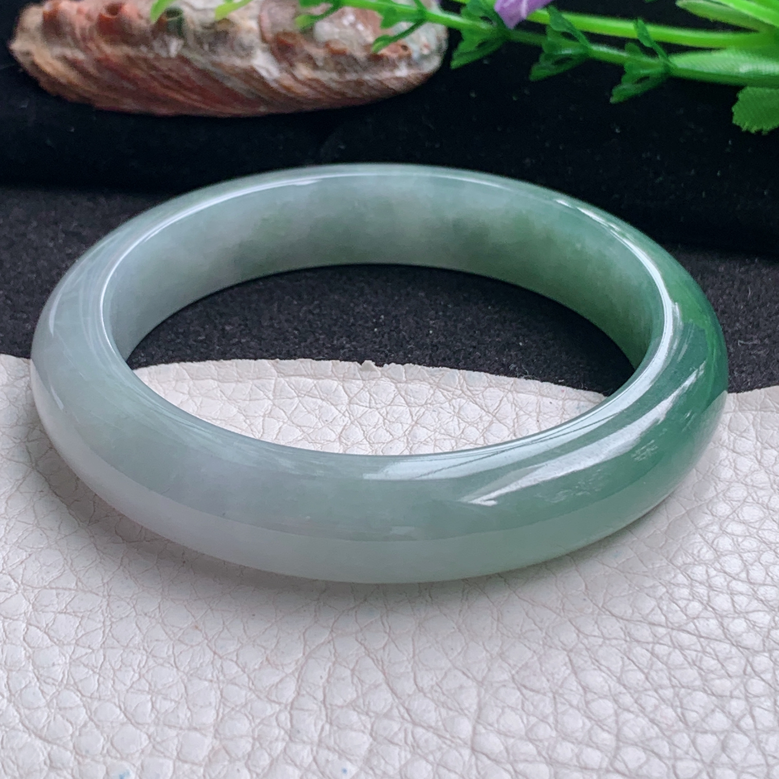 ym招财款58.5*13*8.8平安镯 天然缅甸翡翠a货手镯水润半山水正圈玉镯子