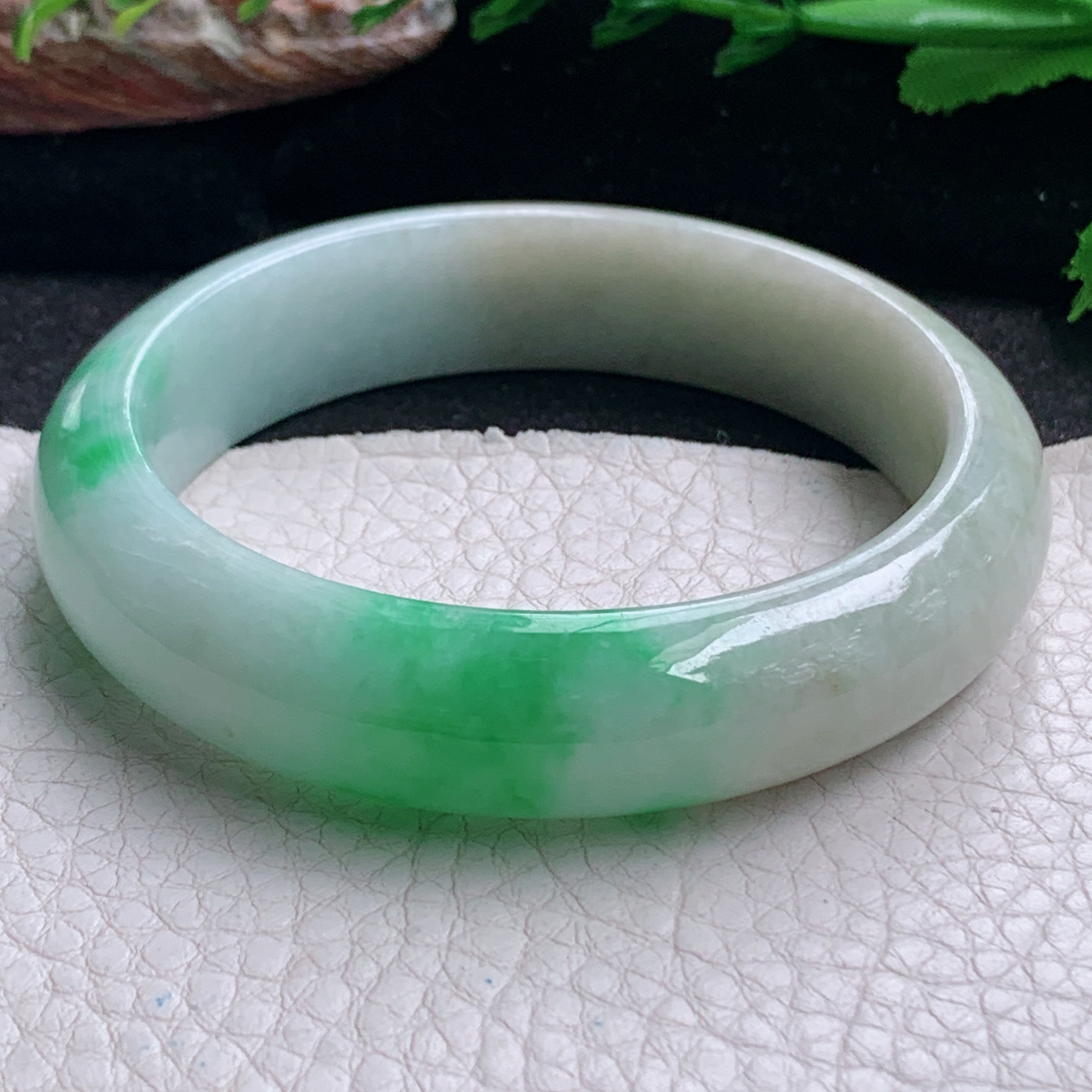 fx实拍56*14.2*8平安镯 天然缅甸翡翠a货手镯水润飘绿正圈玉镯子