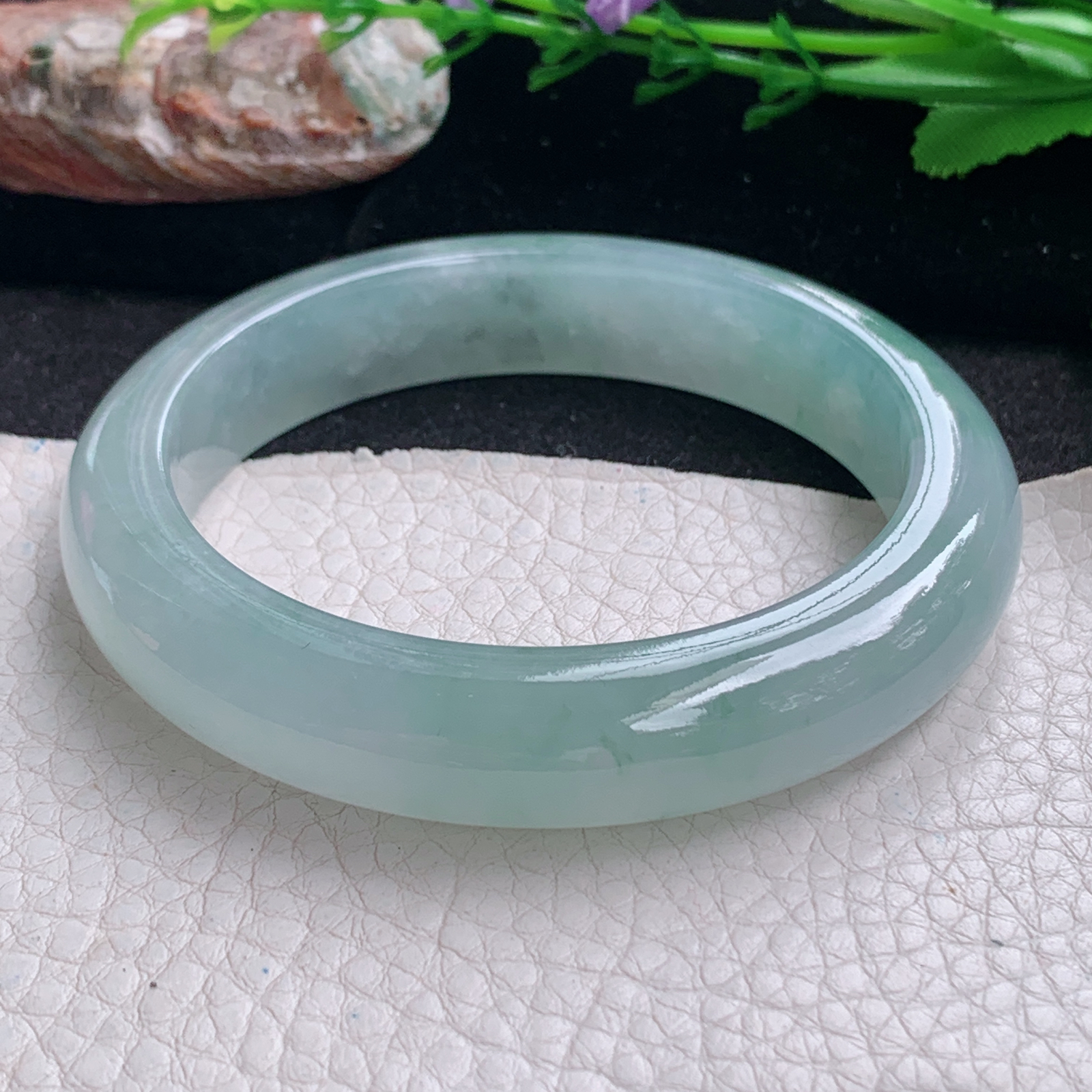 ax实拍58.5*12.9*9平安镯 天然翡翠a货手镯冰飘花厚装正圈玉镯子