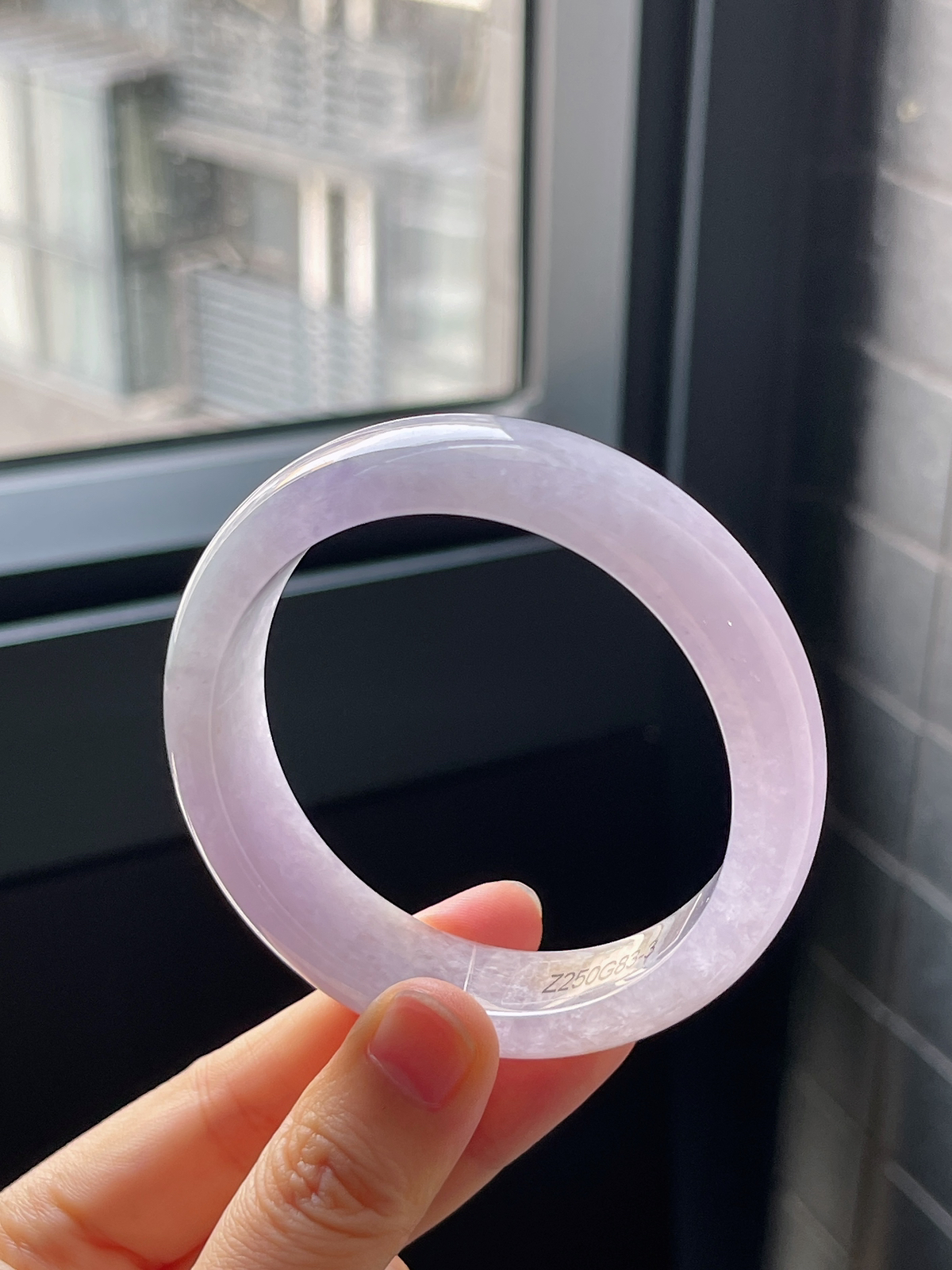 正圈55.7圈口，翡翠冰糯种紫底飘黄翡手镯