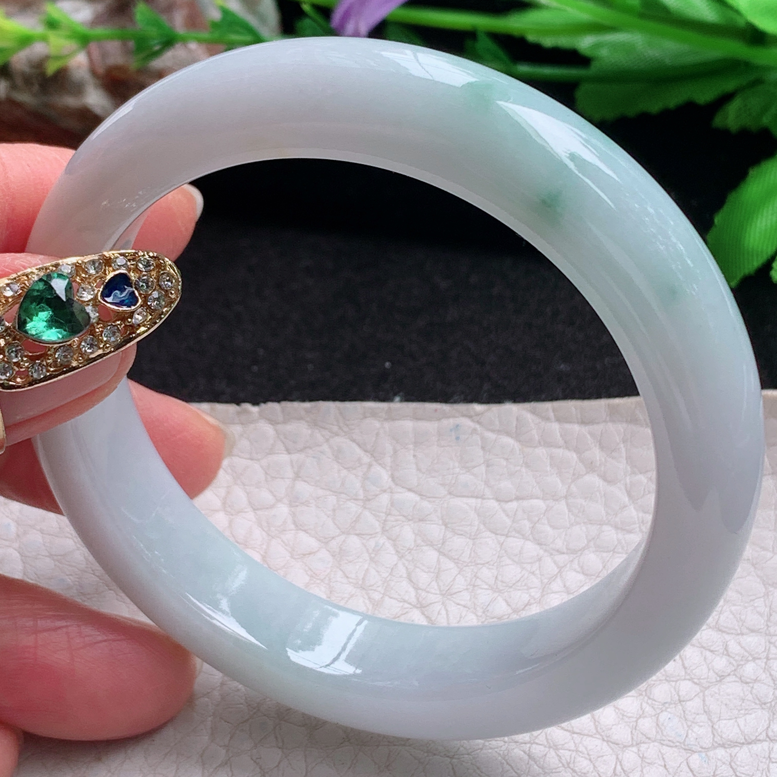 ee实拍54.5*11.6*8.6平安镯 天然缅甸翡翠a货手镯飘花水润正圈玉镯子