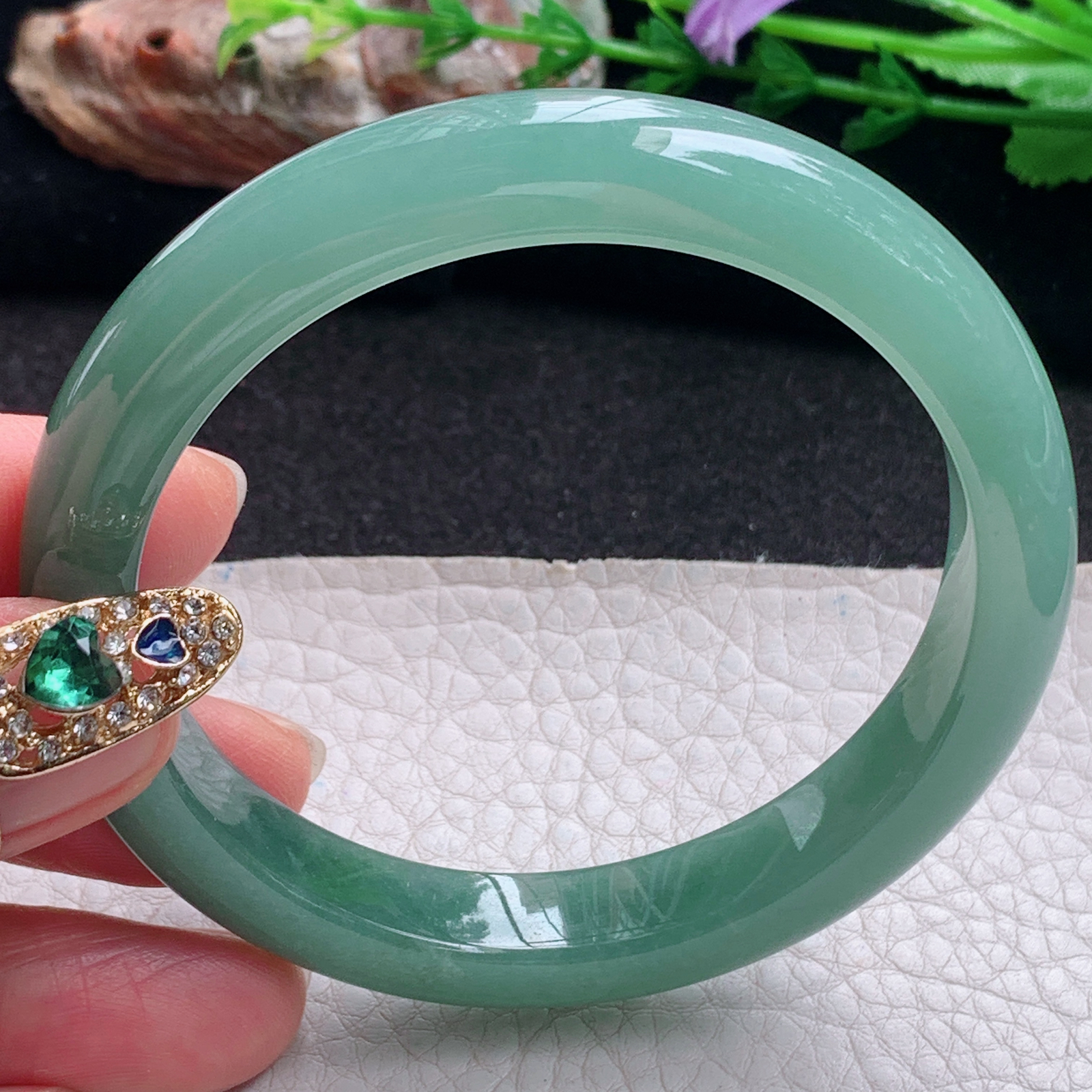 ym实拍56*10*8平安镯 天然缅甸翡翠a货手镯冰油正圈玉镯子