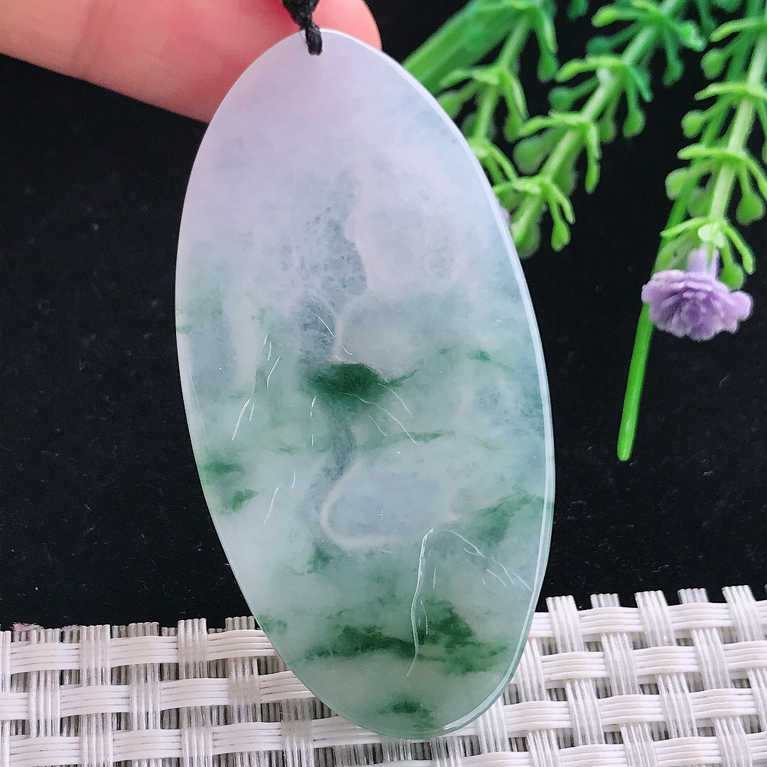 实拍A货翡翠60/30.8/5老坑冰胶冰飘花普贤菩萨吊坠翡翠玉挂件