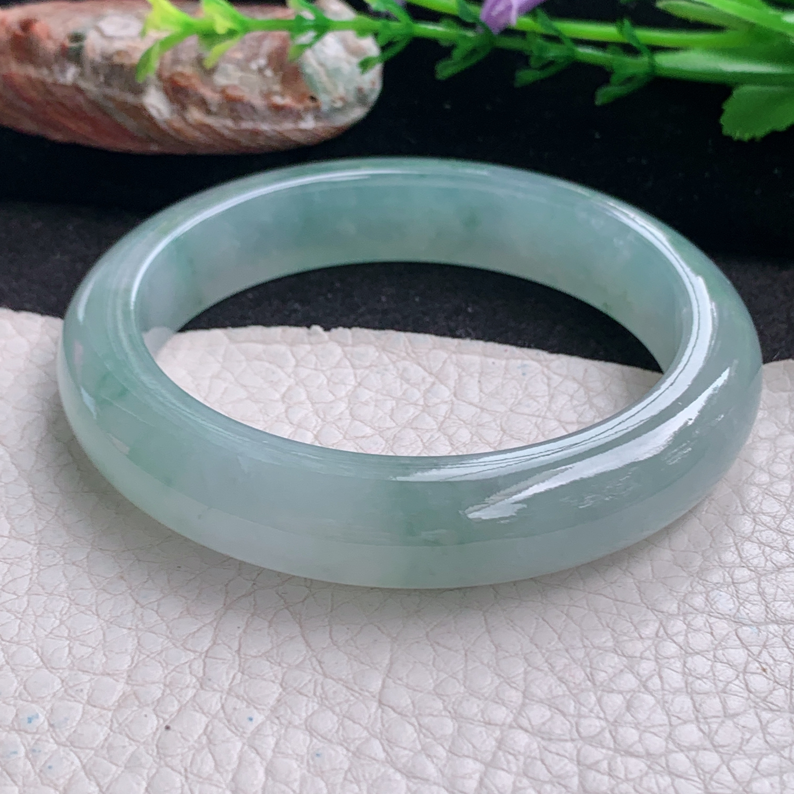 ax实拍58.5*12.9*9平安镯 天然翡翠a货手镯冰飘花厚装正圈玉镯子