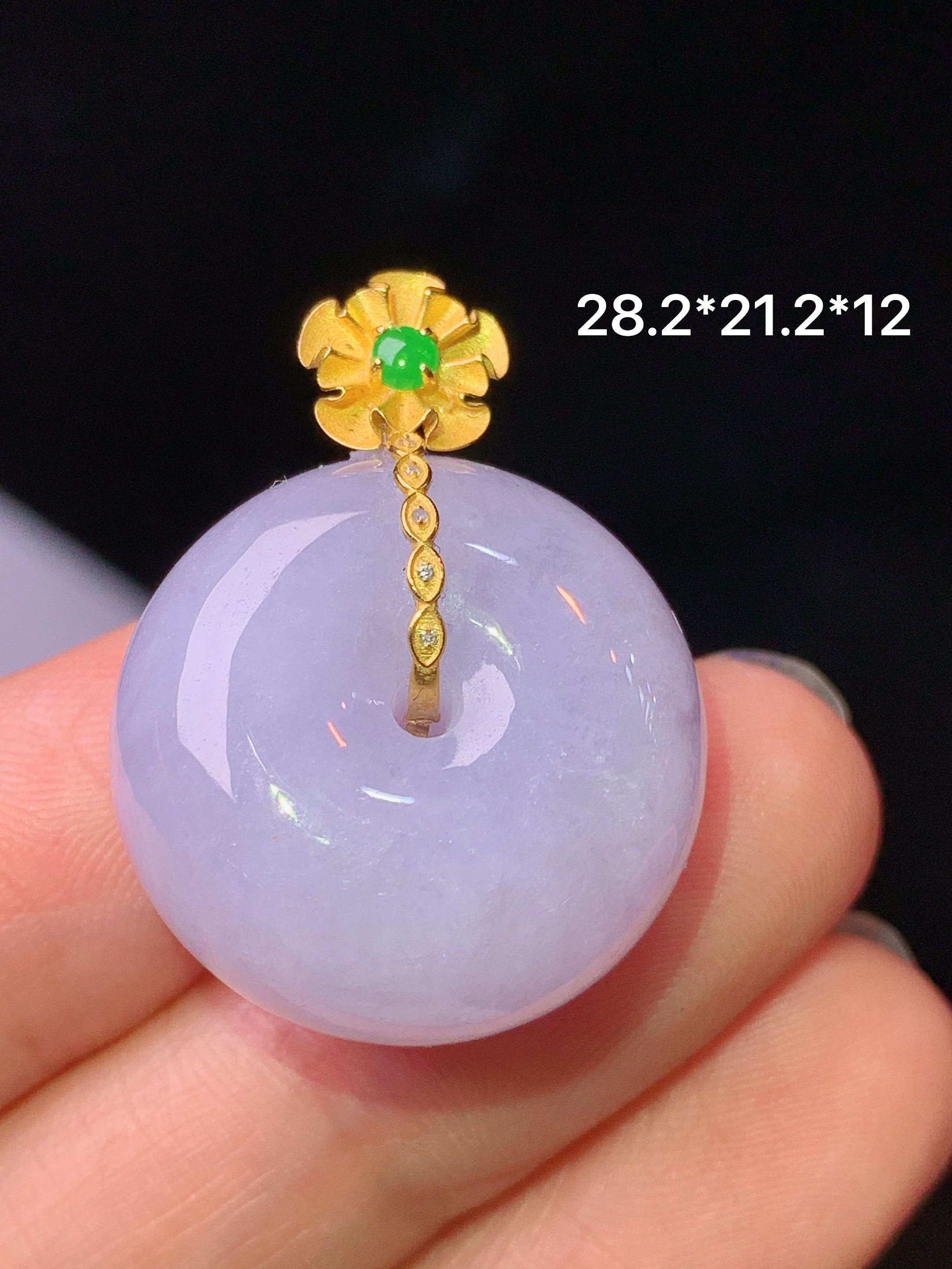 18k金镶嵌紫罗兰平安扣吊坠 玉质细腻 色泽艳丽清新 水润亮眼 整体尺寸28.2*21.2*12yz