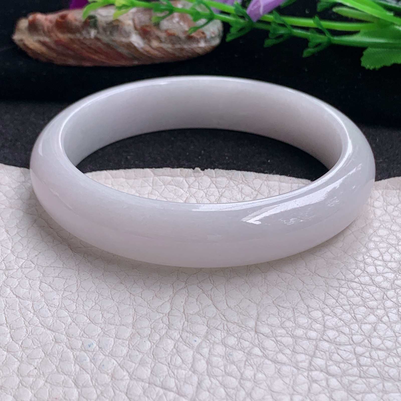 pj大圈口63*14*8平安镯 天然缅甸翡翠a货手镯淡紫水润正圈玉镯子