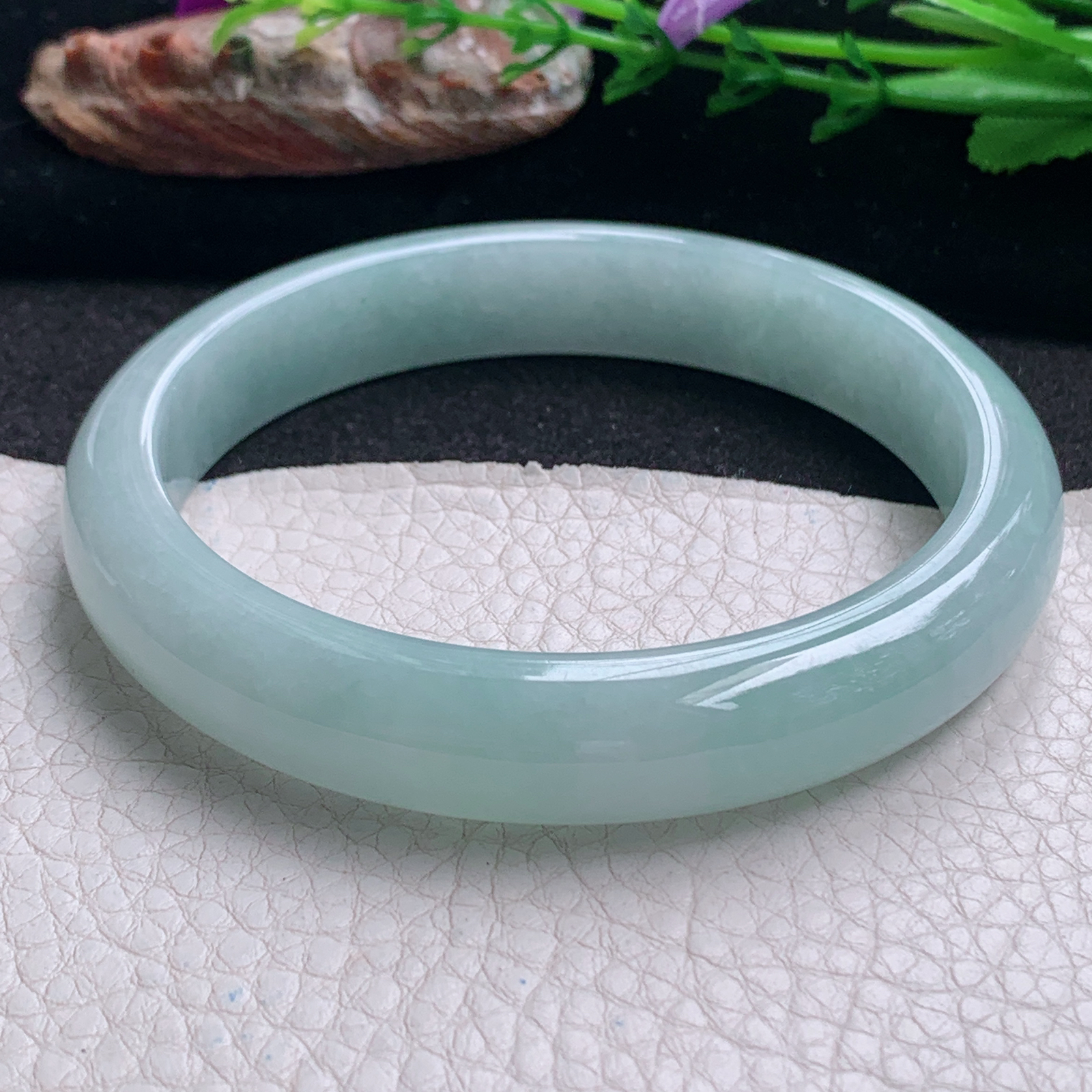 pj大圈口66*12.8*8.2平安镯 天然缅甸翡翠a货手镯浅绿大气正圈玉镯子