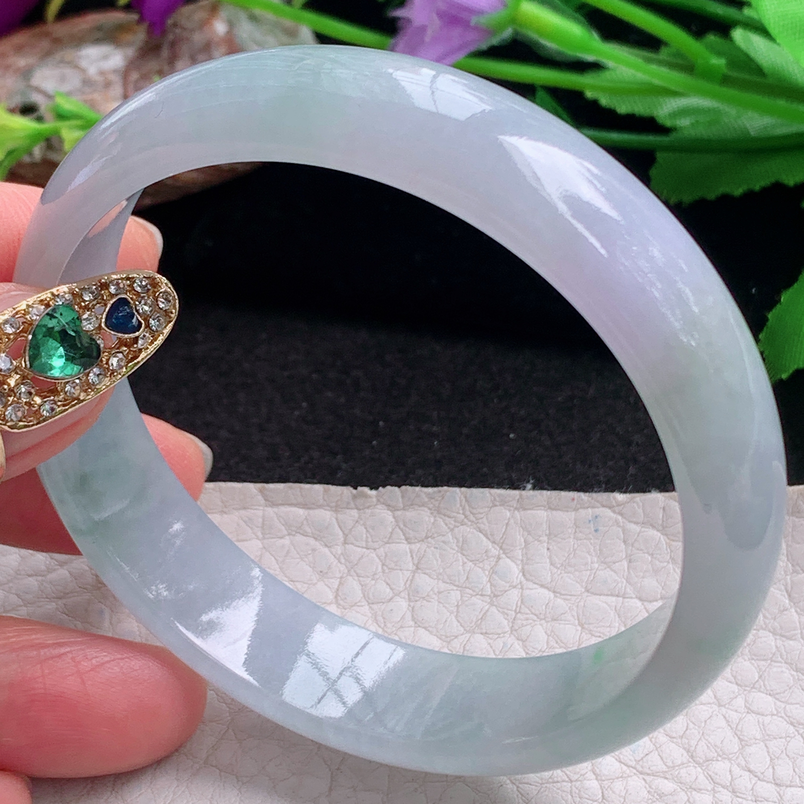 fx实拍58*14*6.5平安镯 天然缅甸翡翠a货手镯冰润飘花正圈玉镯子