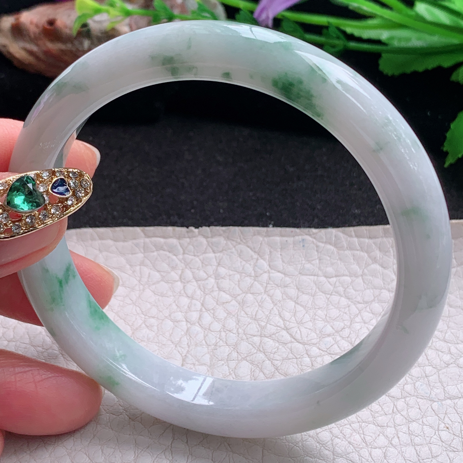 js大圈口60.6*11.3*8.5平安镯 天然缅甸翡翠a货手镯飘花大气正圈玉镯子