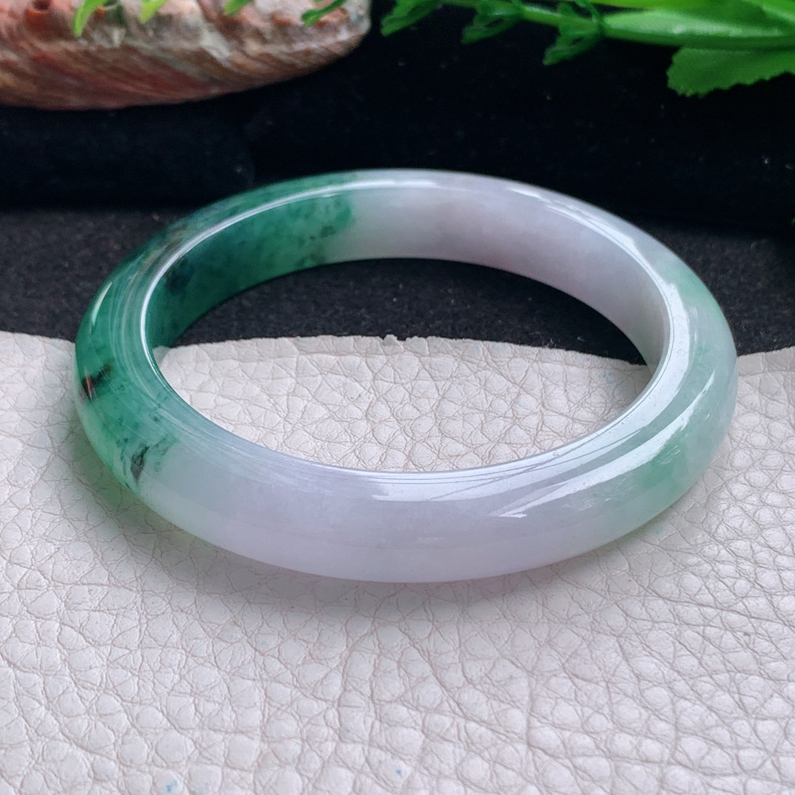 xc招财款54.5*10*8.5平安镯 天然缅甸翡翠a货手镯冰润双彩正圈玉镯子