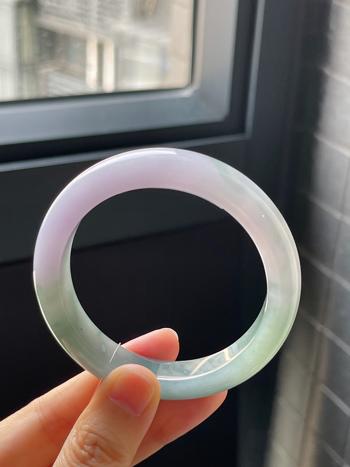 正圈53.6圈口，翡翠冰糯种灰绿色手镯