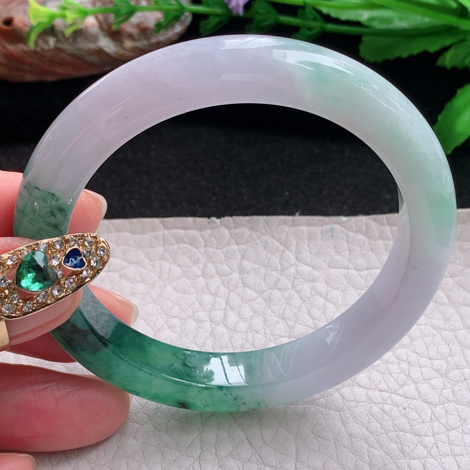 xc招财款54.5*10*8.5平安镯 天然缅甸翡翠a货手镯冰润双彩正圈玉镯子