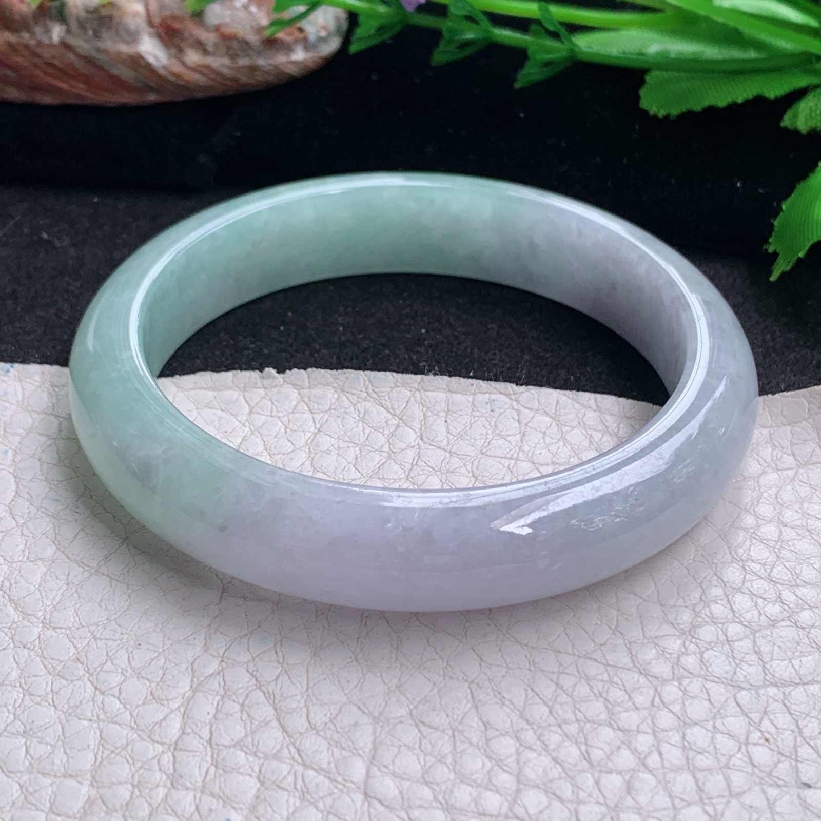 pj招财款56*12*7.8平安镯 天然缅甸翡翠a货手镯半山水水润正圈玉镯子