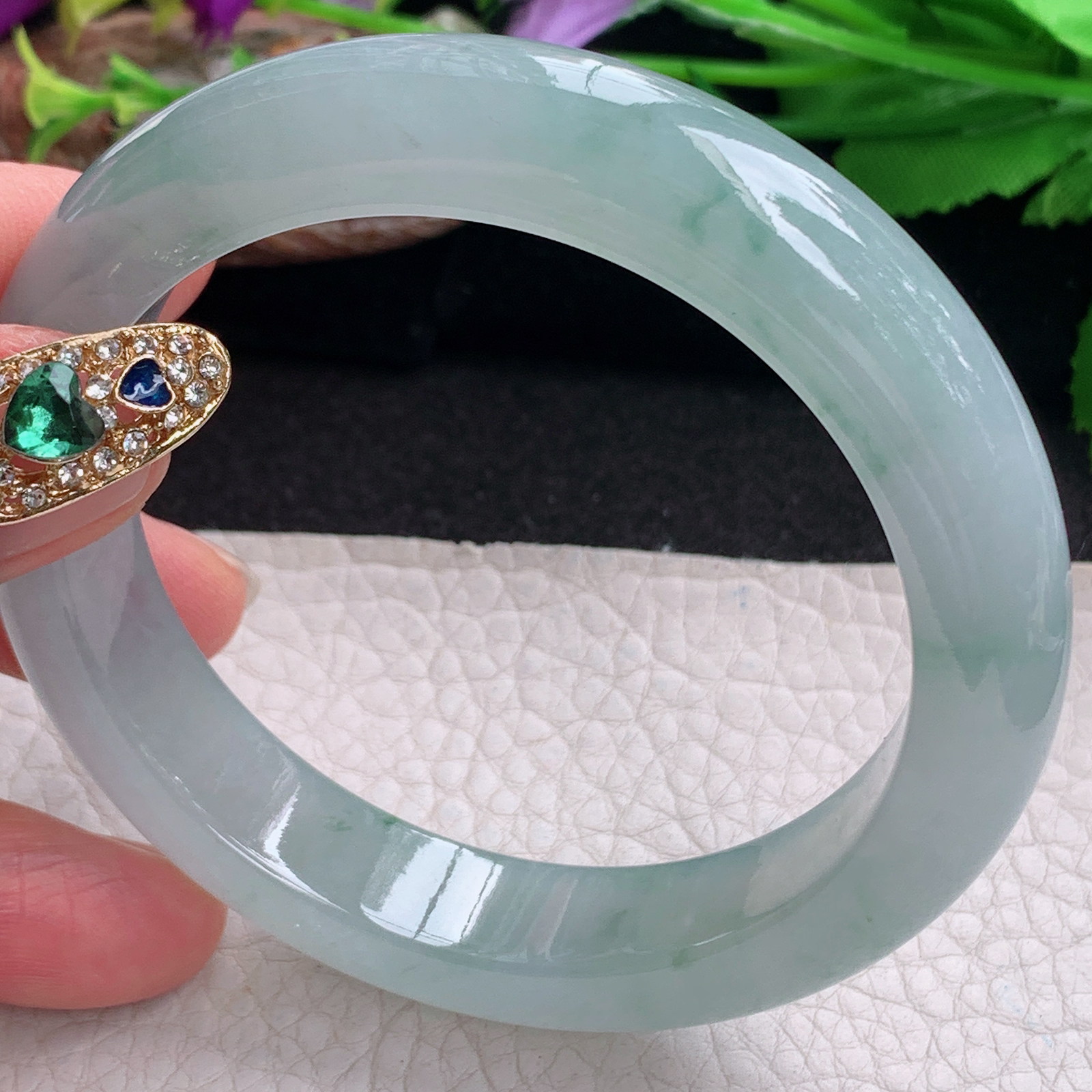 ax实拍58.5*12.9*9平安镯 天然翡翠a货手镯冰飘花厚装正圈玉镯子