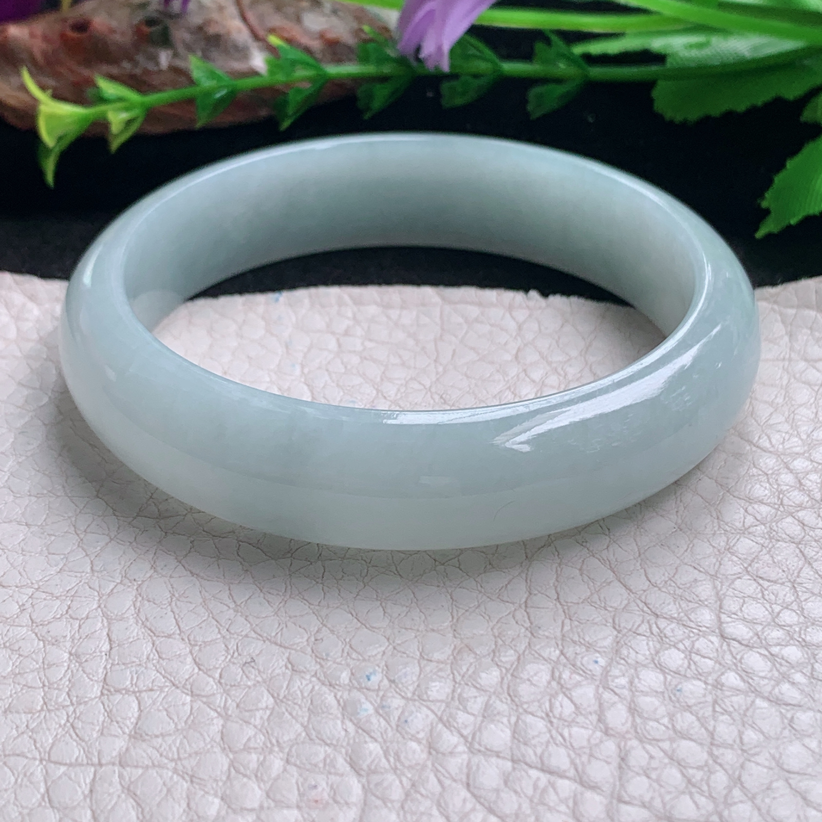 nr实拍58*14*7.6平安镯 天然缅甸翡翠a货手镯冰润浅绿正圈玉镯子