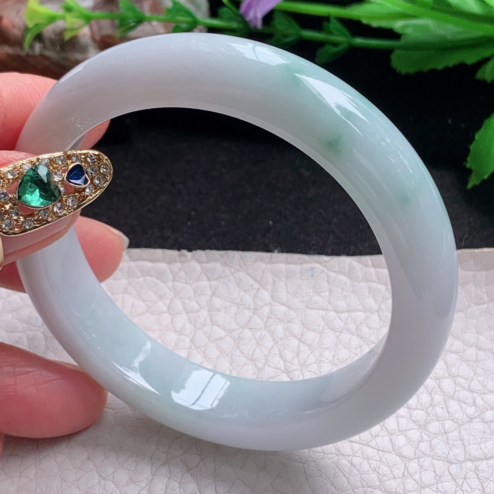 ee实拍54.5*11.6*8.6平安镯 天然缅甸翡翠a货手镯飘花水润正圈玉镯子