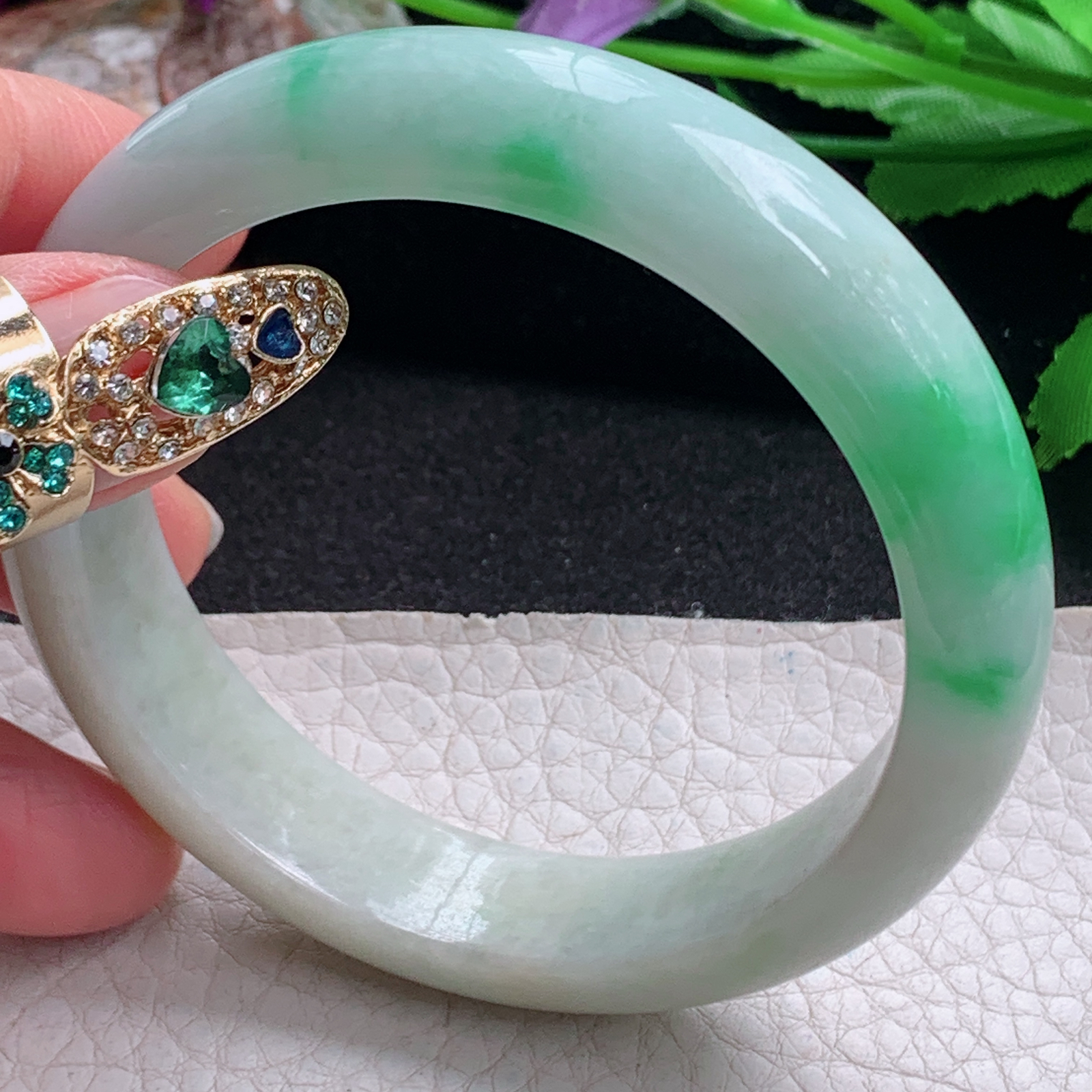 fx实拍56*14.2*8平安镯 天然缅甸翡翠a货手镯水润飘绿正圈玉镯子