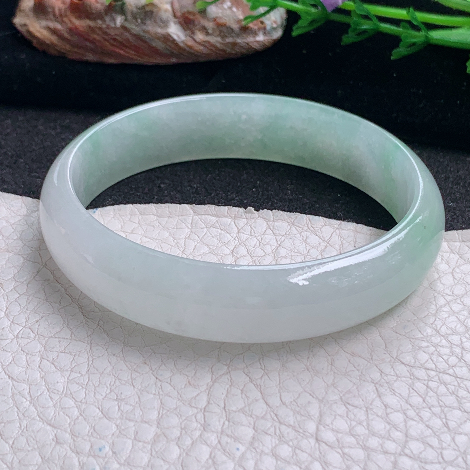 pj实拍58*14*6.5平安镯 天然缅甸翡翠a货手镯冰飘绿正圈玉镯子