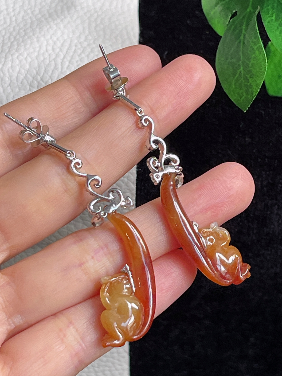 18k金天然红翡松鼠️耳坠