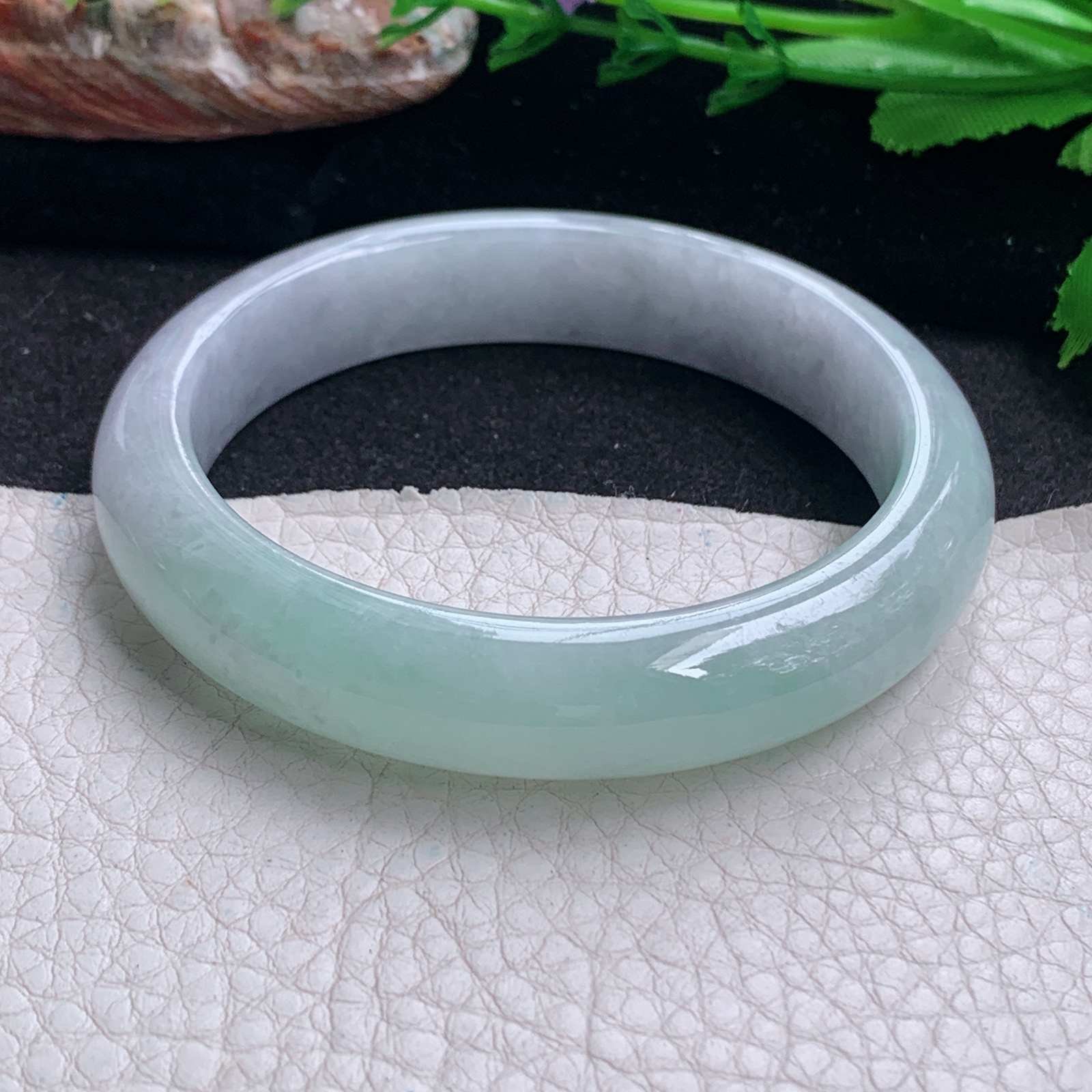 pj招财款56*12*7.8平安镯 天然缅甸翡翠a货手镯半山水水润正圈玉镯子