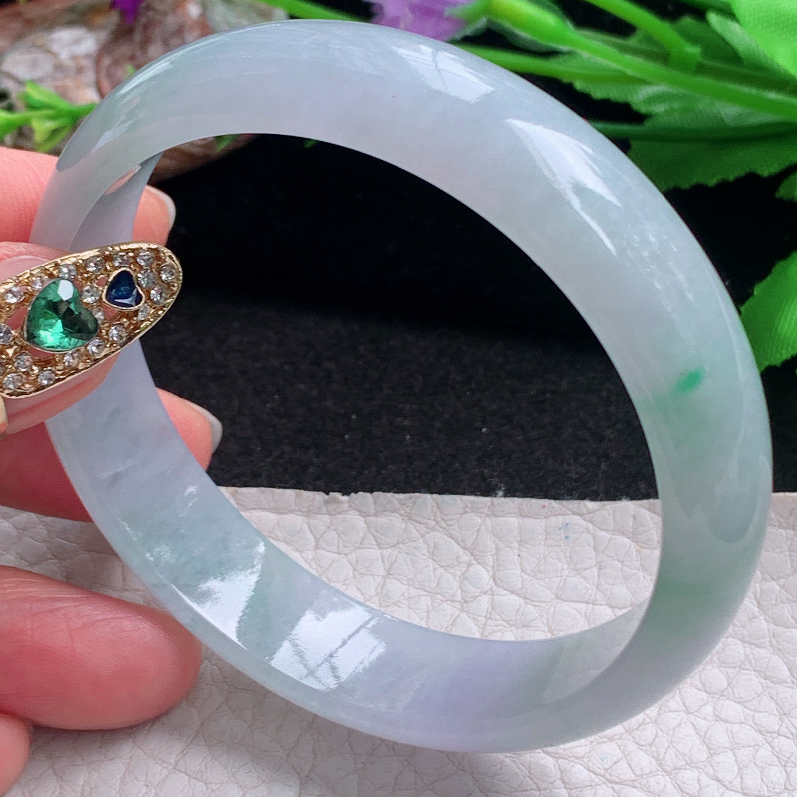 fx实拍58*14*6.5平安镯 天然缅甸翡翠a货手镯冰润飘花正圈玉镯子