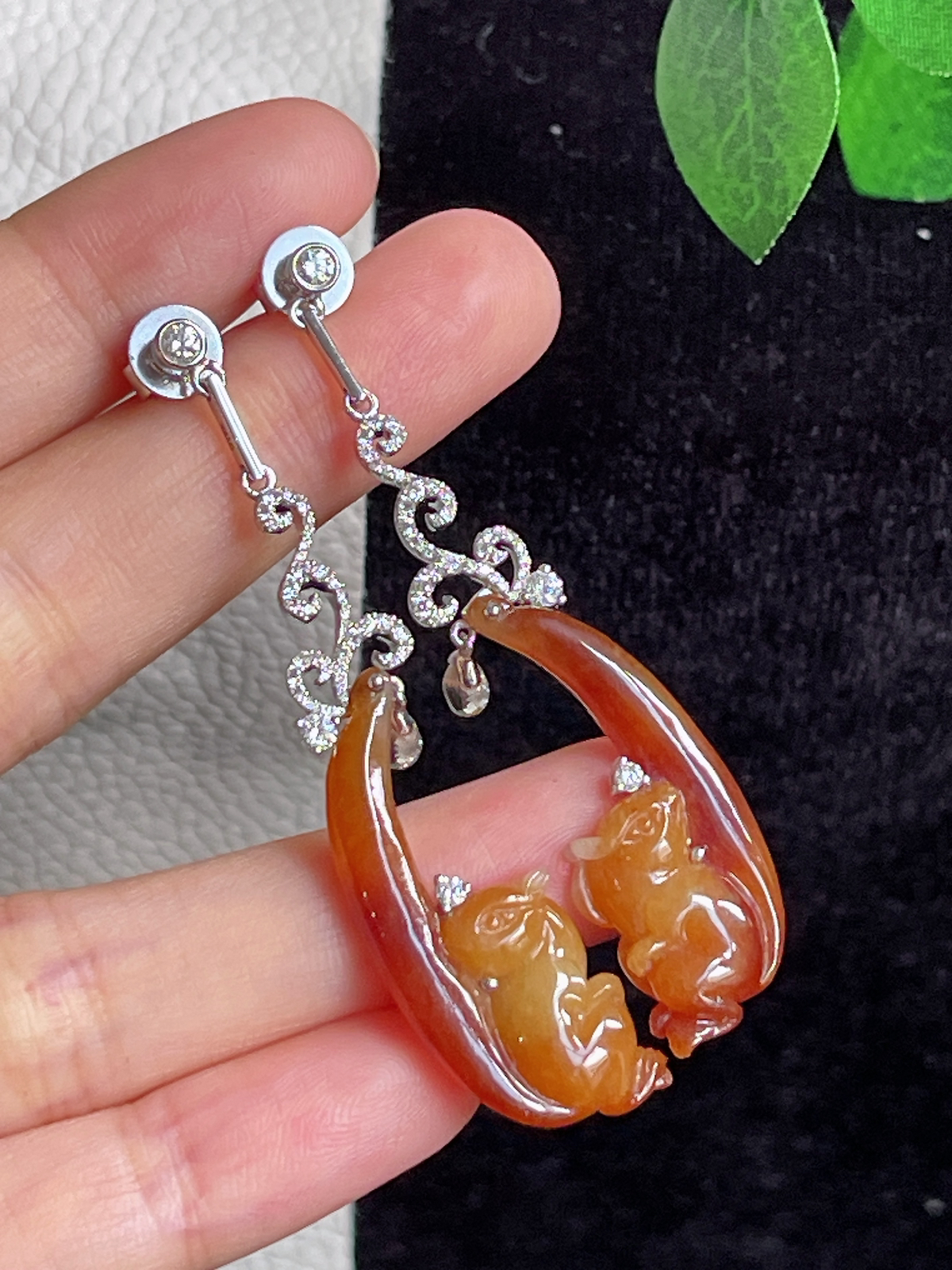 18k金天然红翡松鼠️耳坠