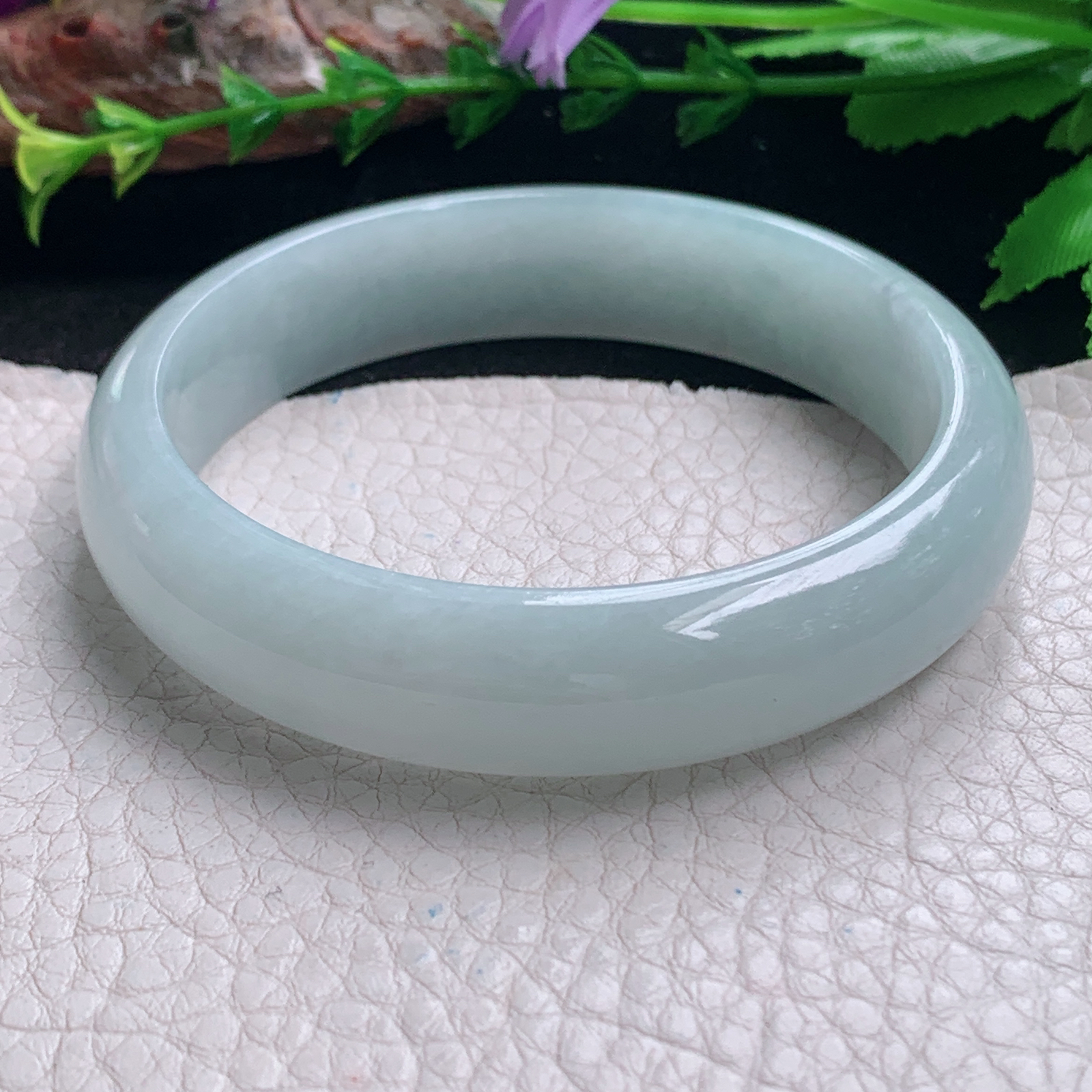 nr实拍58*14*7.6平安镯 天然缅甸翡翠a货手镯冰润浅绿正圈玉镯子