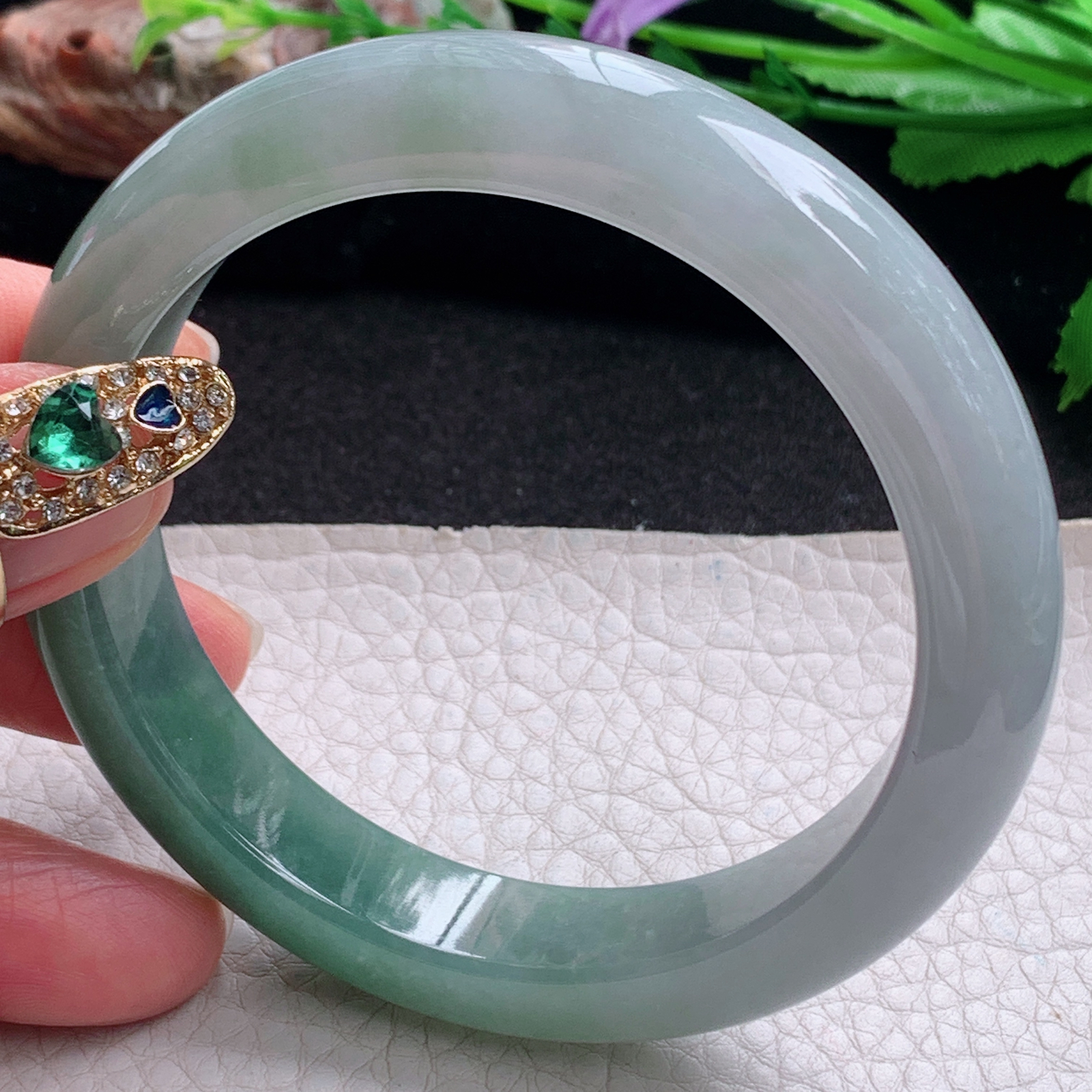 ym招财款58.5*13*8.8平安镯 天然缅甸翡翠a货手镯水润半山水正圈玉镯子