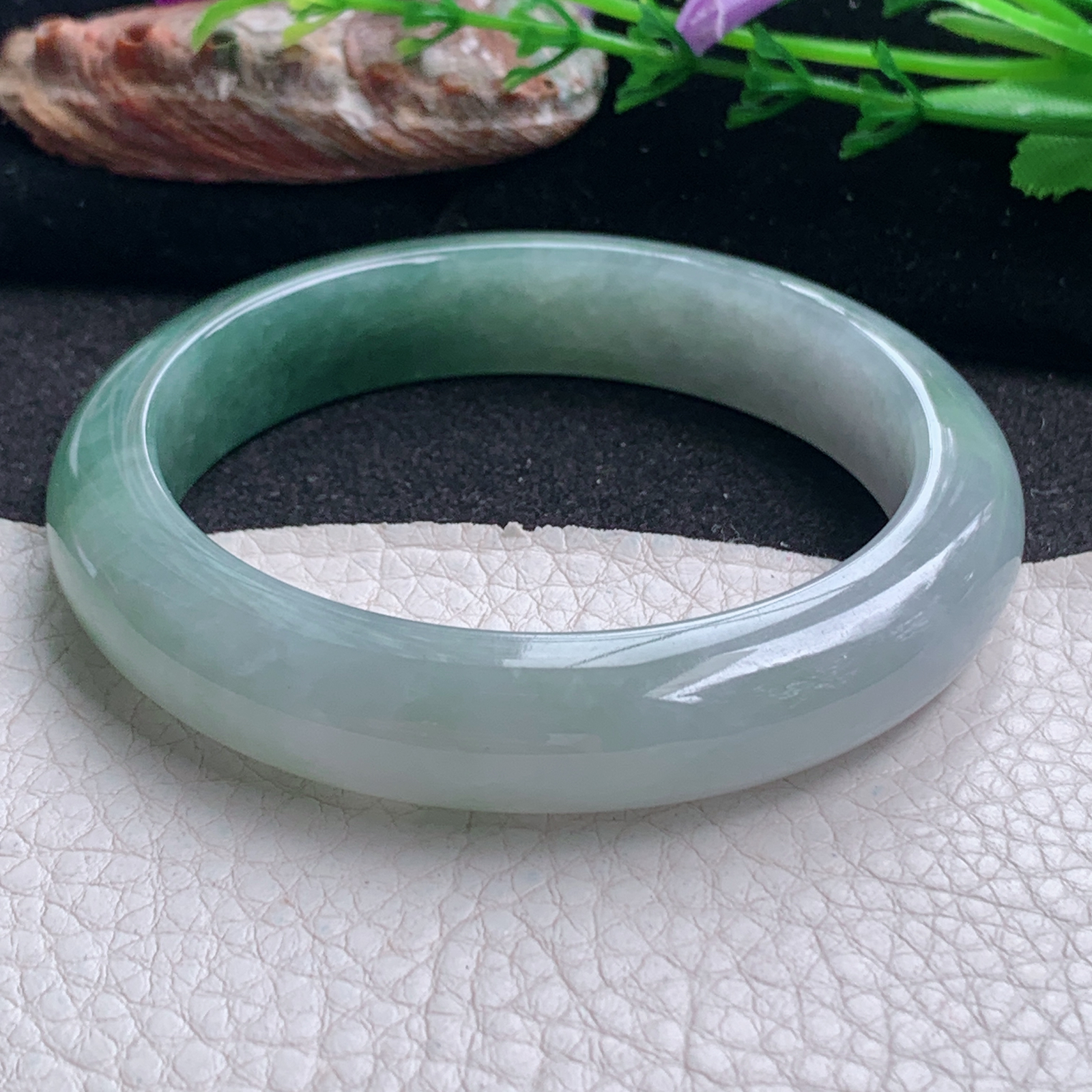 ym招财款58.5*13*8.8平安镯 天然缅甸翡翠a货手镯水润半山水正圈玉镯子