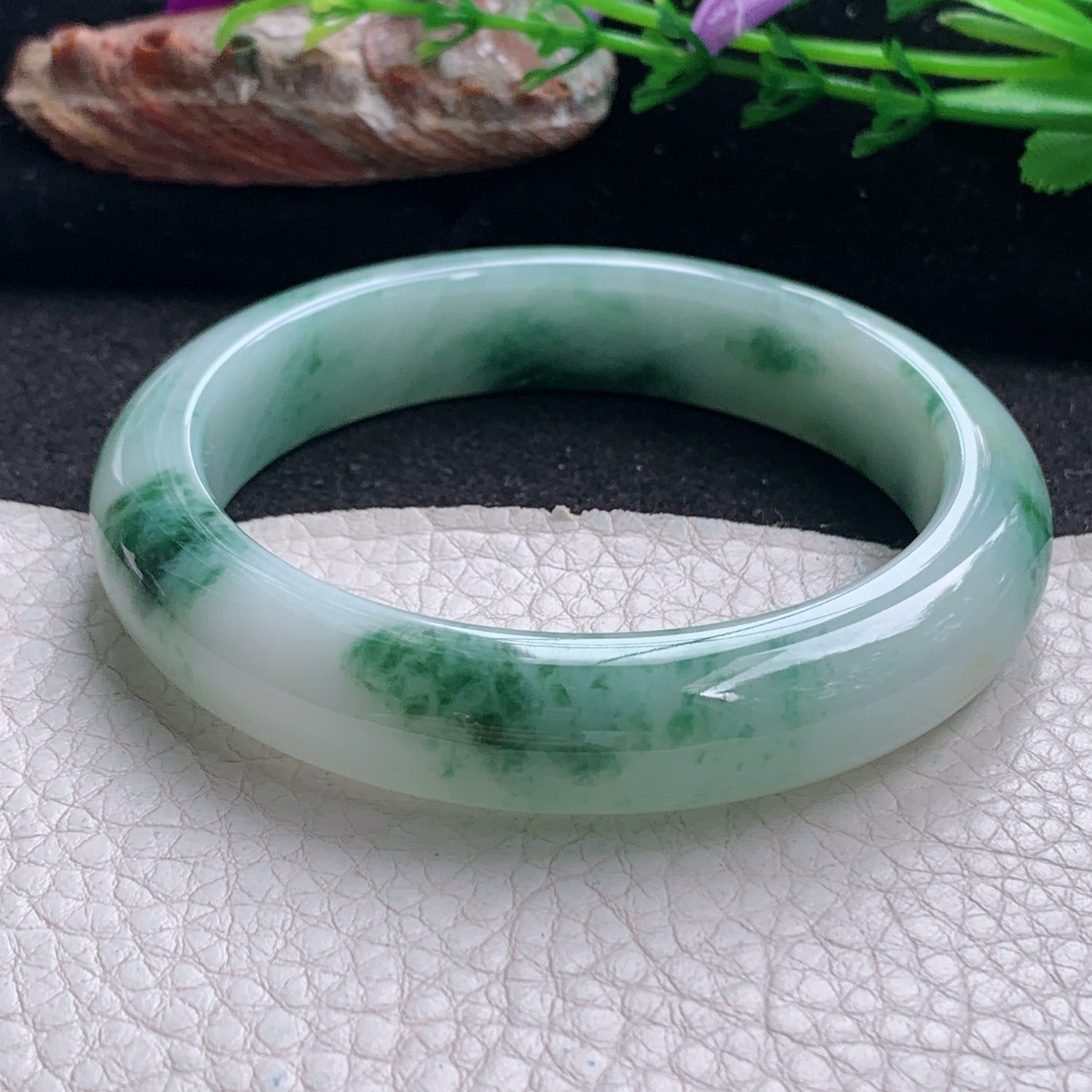 ym实拍57*12.6*8.8平安镯 天然缅甸翡翠a货手镯冰飘花正圈玉镯子